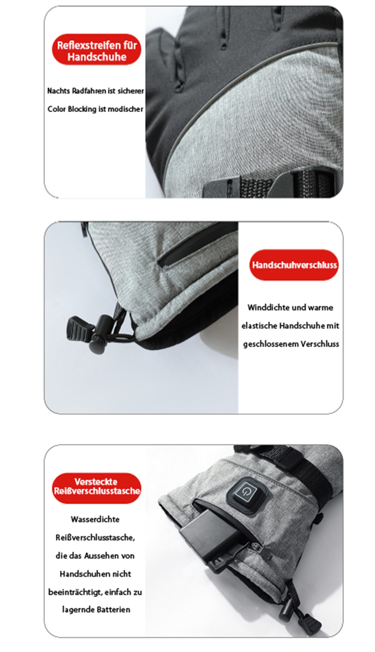 Warme carefully Schwarze Smart-Heizhandschuhe wasserdichte Außenbereich + Winter-Arbeitshandschuhe Batteriekasten und den und graue für Handschuhe selected