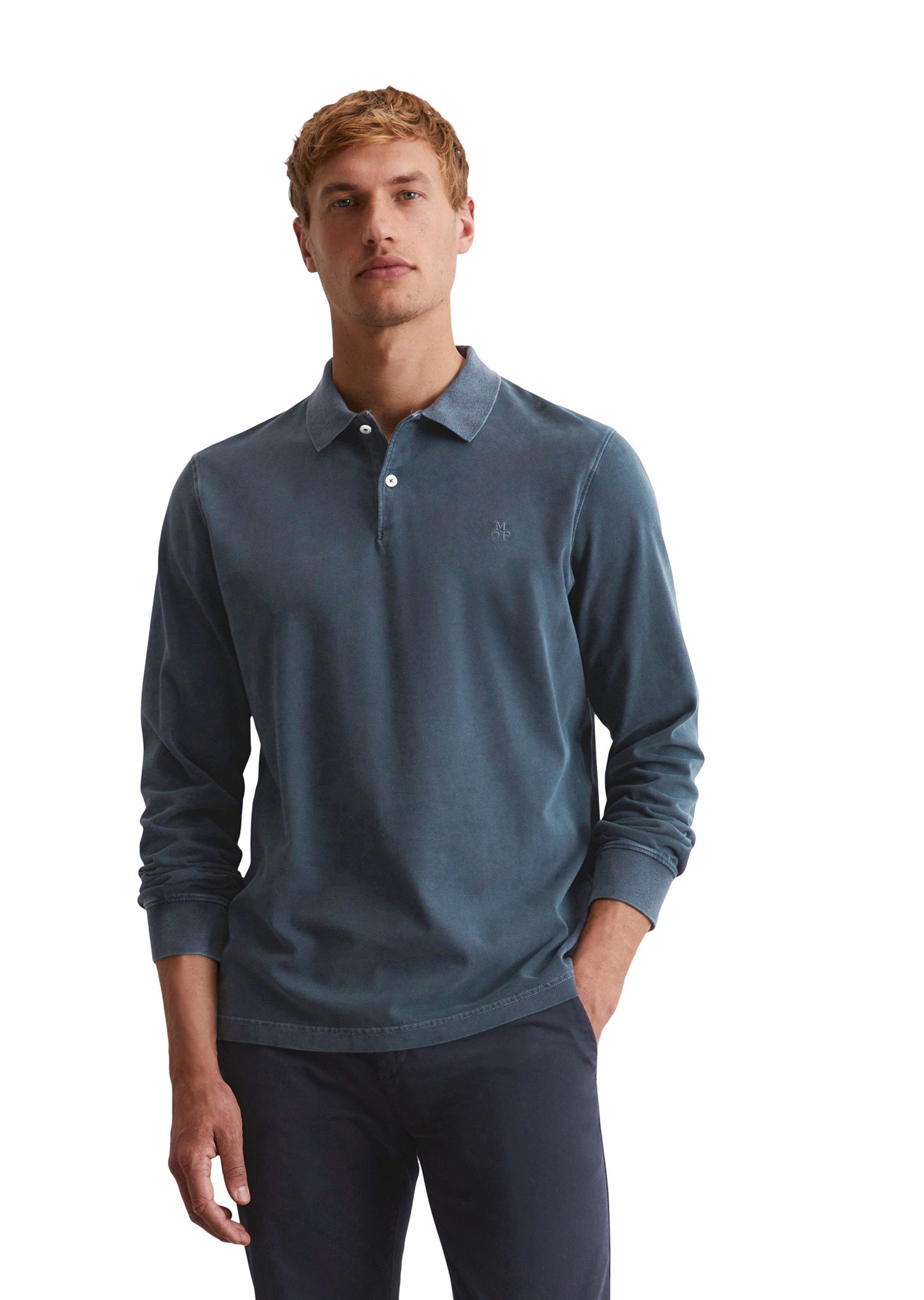 Marc O'Polo Langarm-Poloshirt aus reiner Bio-Baumwolle