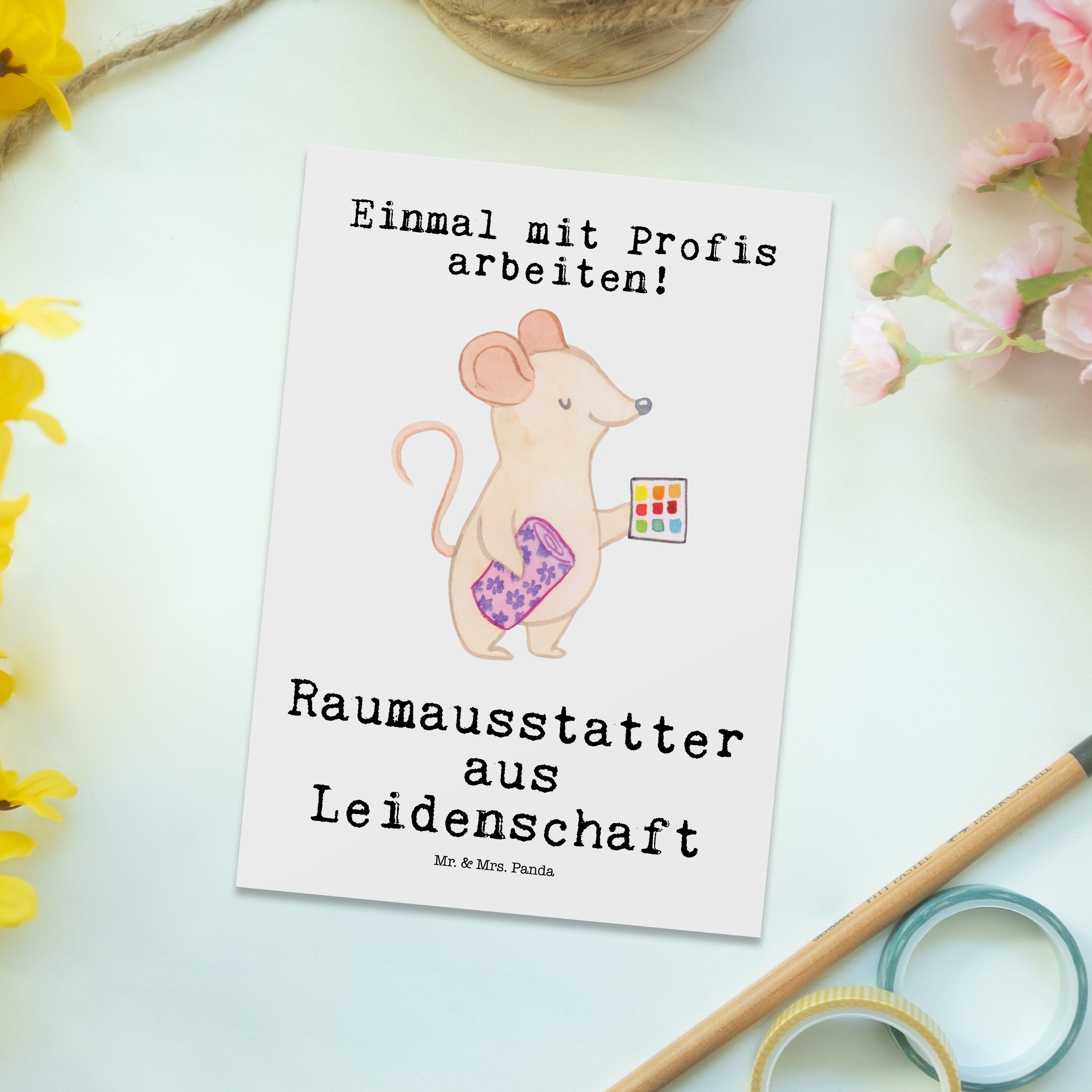 Mrs. - Mitarbei - Mr. Kollegin, Raumausstatter & Weiß Leidenschaft aus Geschenk, Panda Postkarte