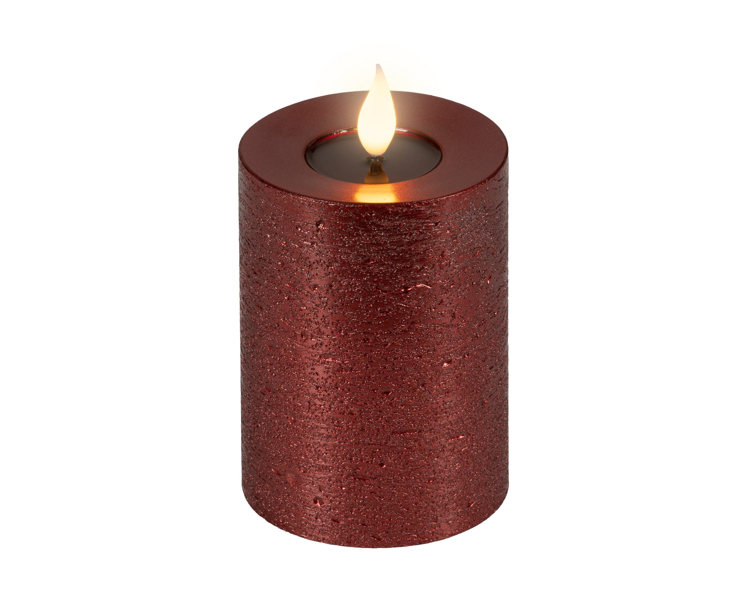 Lumineo LED-Kerze, Timer, warmweiß, LED Kerze 7,5x13,5cm Timer Wachs Flacker-Effekt Ochsenblut / Warmweiß