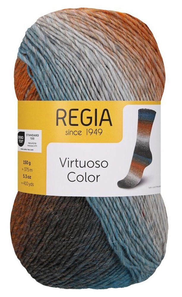 Regia dicke Sockenwolle wie 6fädig Virtuoso Color Strumpfwolle 6fach Häkelwolle, 375,00 m (150g Sockengarn wie 6-fädig / 6-fach, Wolle zum Stricken und Häkeln), Dochtgarn mit Farbverlauf