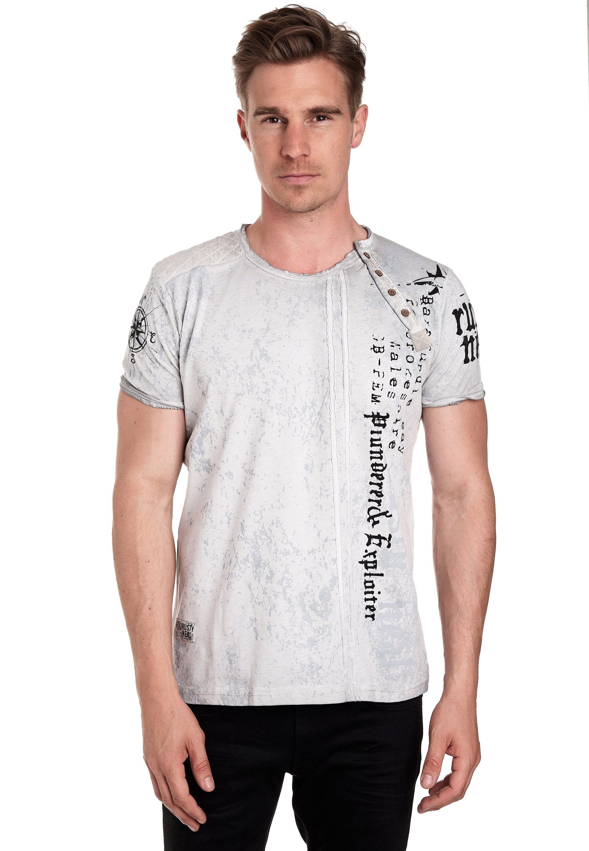 Rusty Neal T-Shirt mit seitlicher Knopfleiste hellgrau