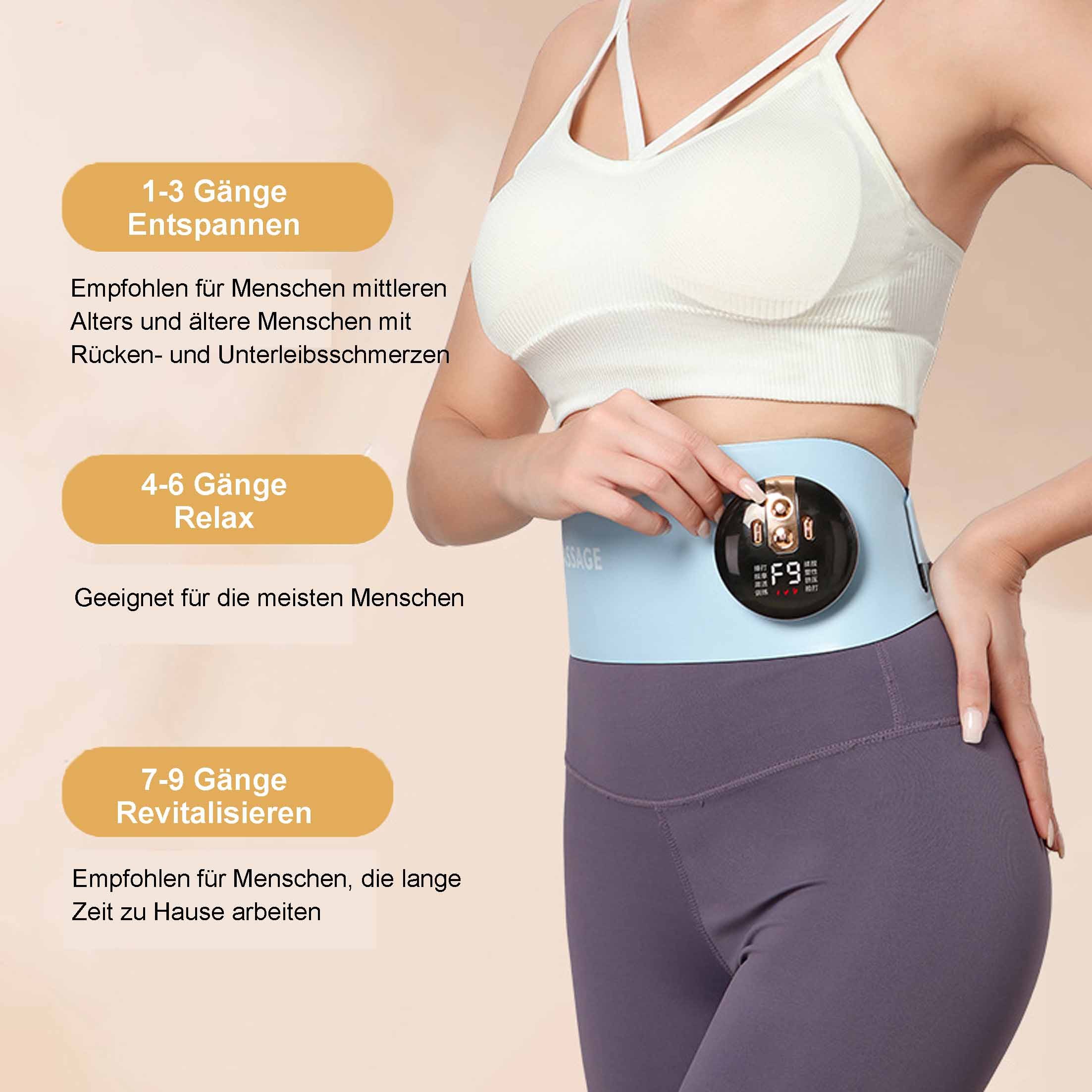 KINSI Bandmassagegerät EMS Massagegürtel, Bauch Formend, Vibration Heizung, Funkfernbedienung, 9 Intensitätsstufen, Durchblutung fördernd, für Büro & Reise