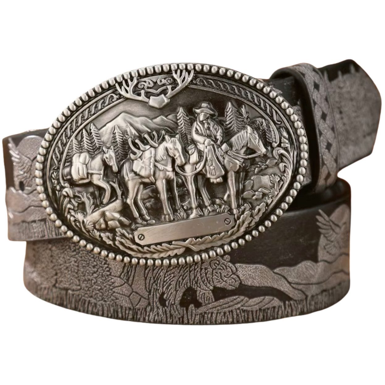 Ware aus aller Welt Koppelgürtel Rustikaler Western - Gürtel mit Cowboy Gürtelschnalle Wild West Buckle