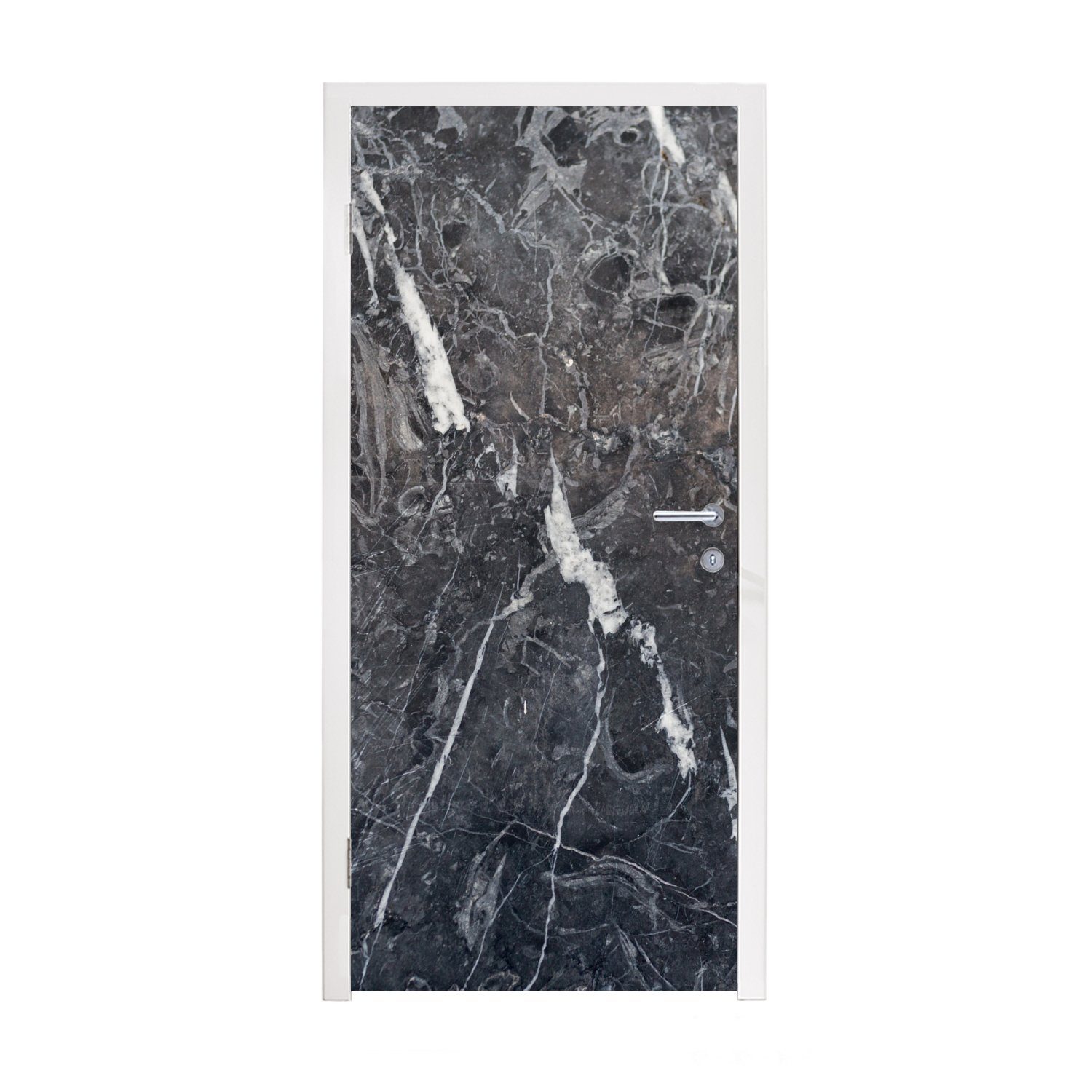 Tür, Türaufkleber, (1 Marmor MuchoWow Weiß, Matt, - bedruckt, für Grau 75x205 Fototapete St), cm - Türtapete