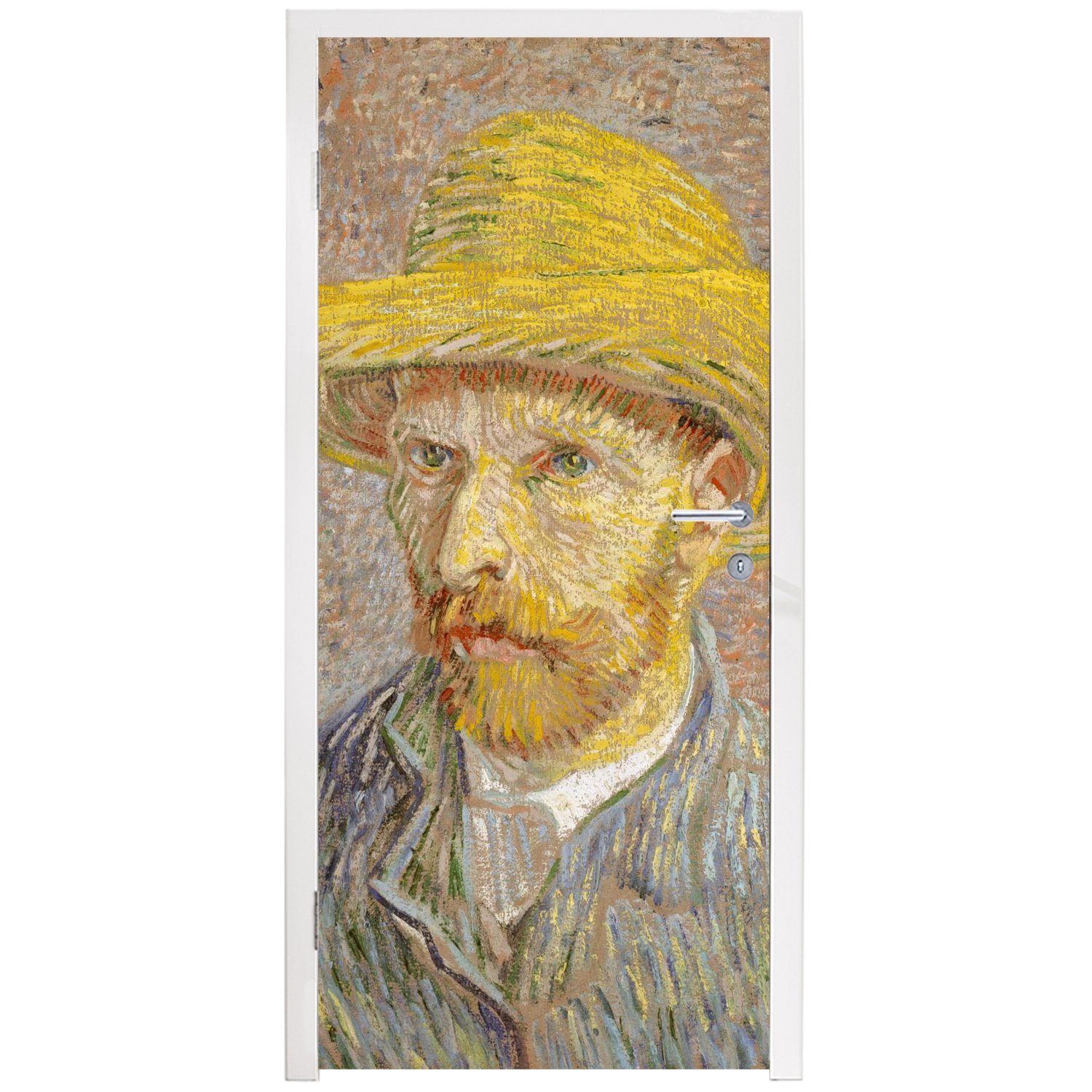 MuchoWow Türtapete - mit St), (1 van Matt, cm Türaufkleber, Strohhut Tür, 75x205 Vincent Fototapete bedruckt, für Selbstbildnis Gogh