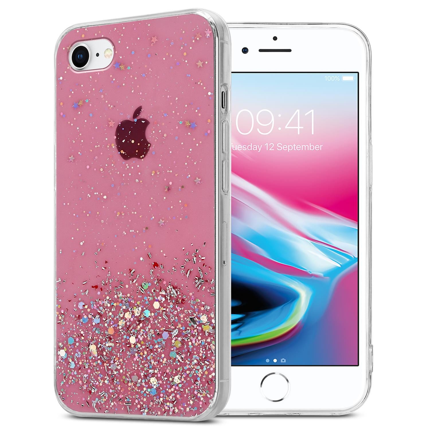 Cadorabo Handyhülle für iPhone 7 / 7S / 8 / SE 2020 Hülle Apple iPhone 7 / 7S / 8 / SE 2020, Flexible TPU Silikon Handy Schutzhülle - Hülle - mit Glitzer