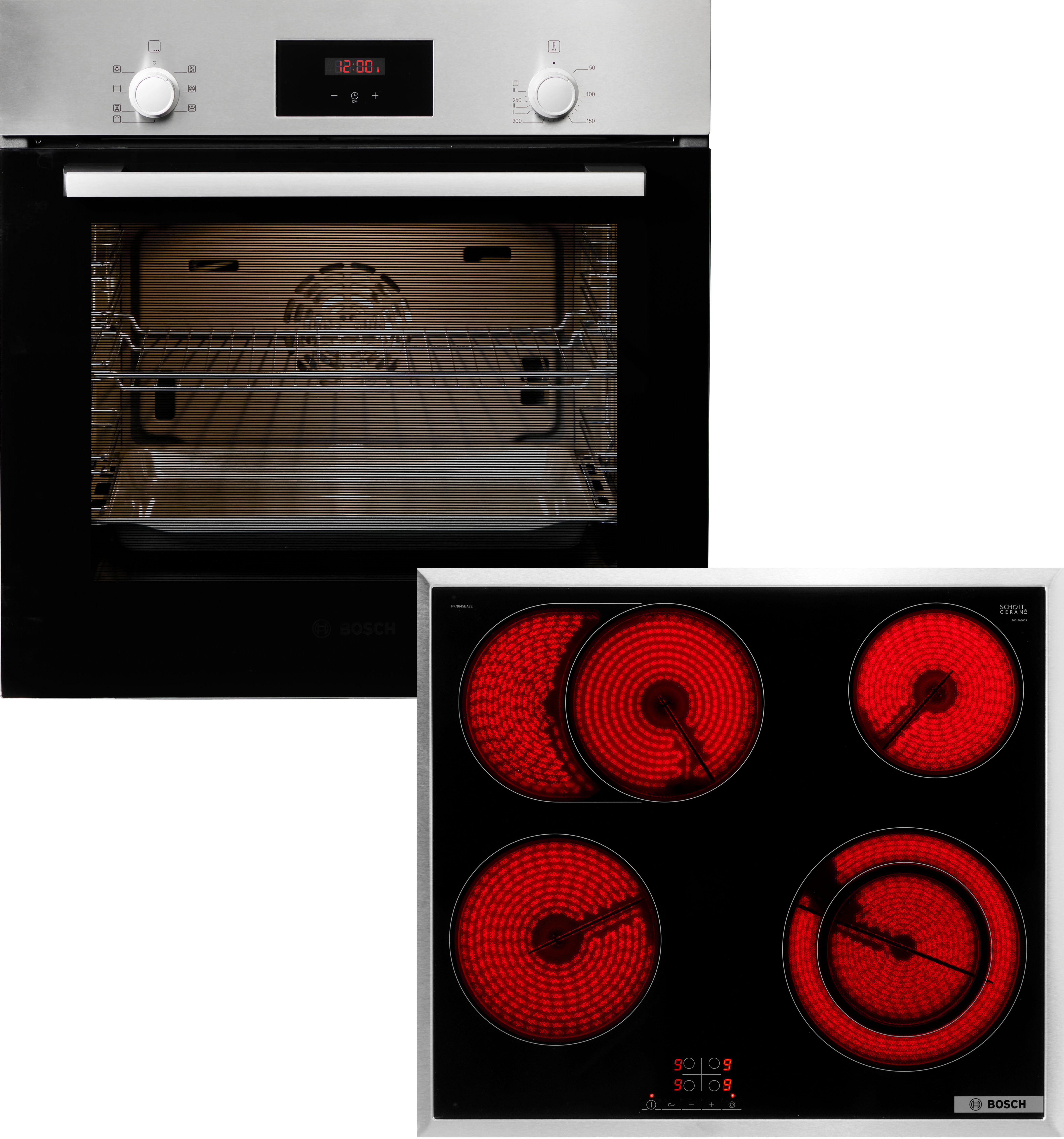 BOSCH Backofen-Set Teleskopauszug + PKM Flex-Induktionskochfeld PowerBoost autark 77cm