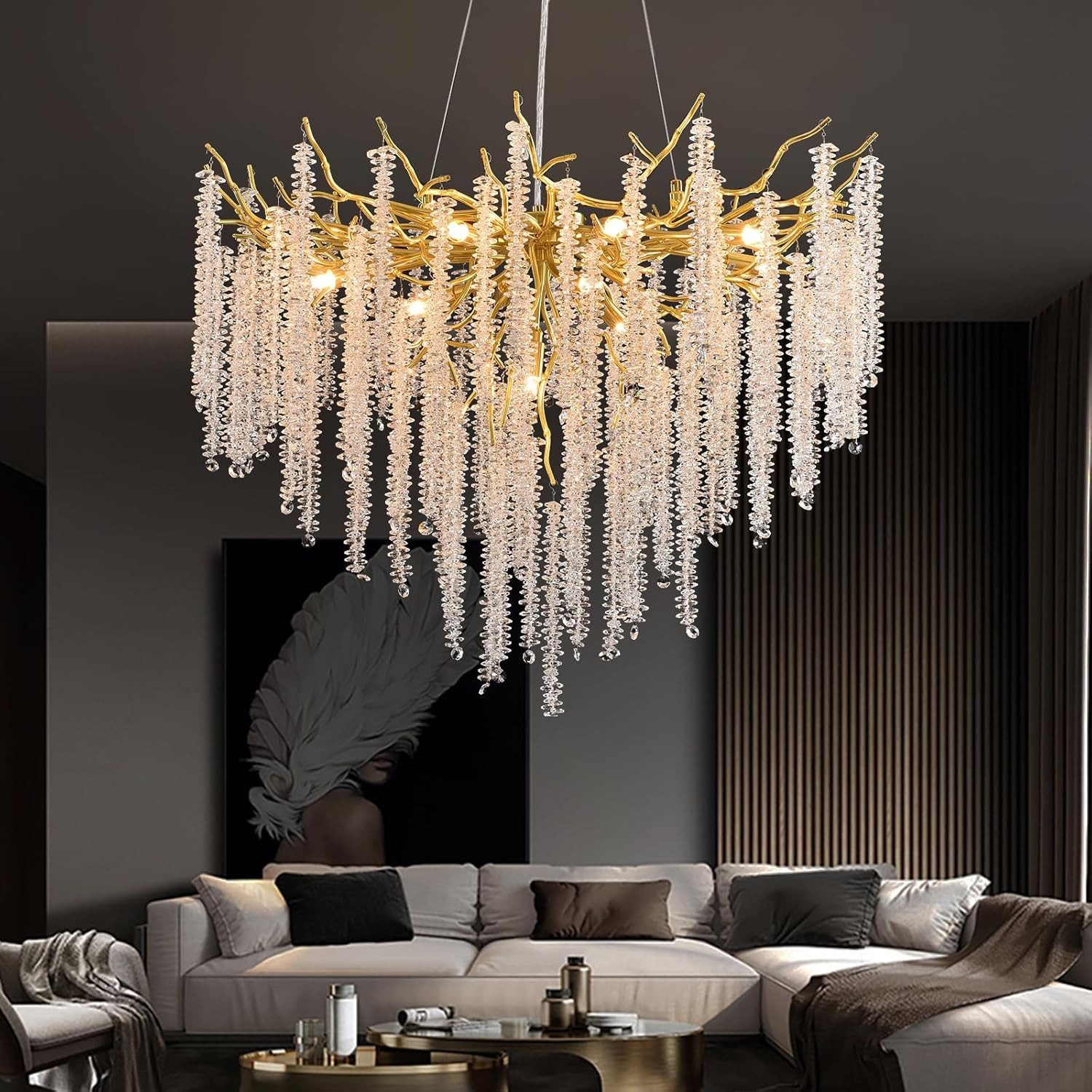 RRBEST Kronleuchter Modern Kronleuchter Kristall Leuchte, Luxus Kristall Pendelleuchte, Dimmbar Kristall Hängeleuchte, für Esszimmer, Wohnzimmer, Schlafzimmer