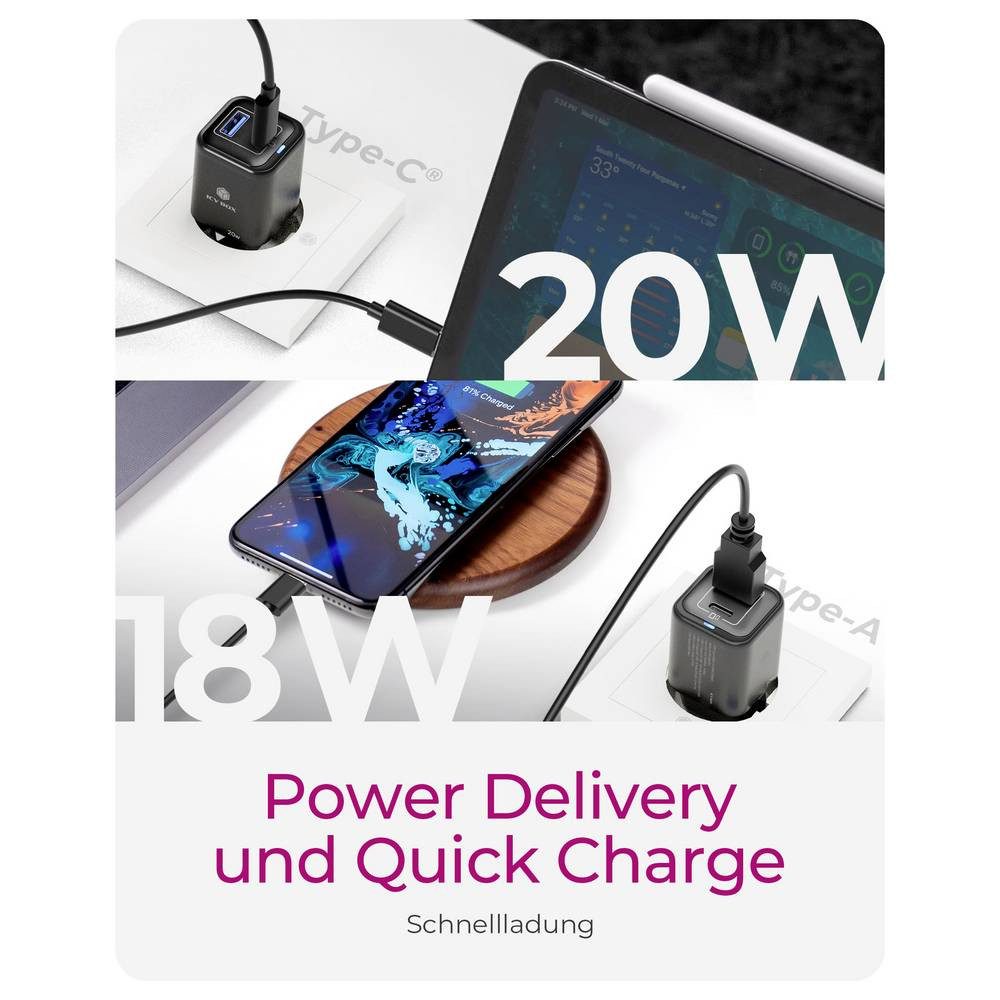ICY BOX Wandladegerät mit 20 W USB-C® Adapter 20 W Schwarz 61122 USB-Ladegerät