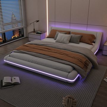 MODFU Polsterbett Bodenbett, LED-Umgebungslicht, 24-Tasten-Fernbedienung (160*200cm Flachbett), ohne Matratze
