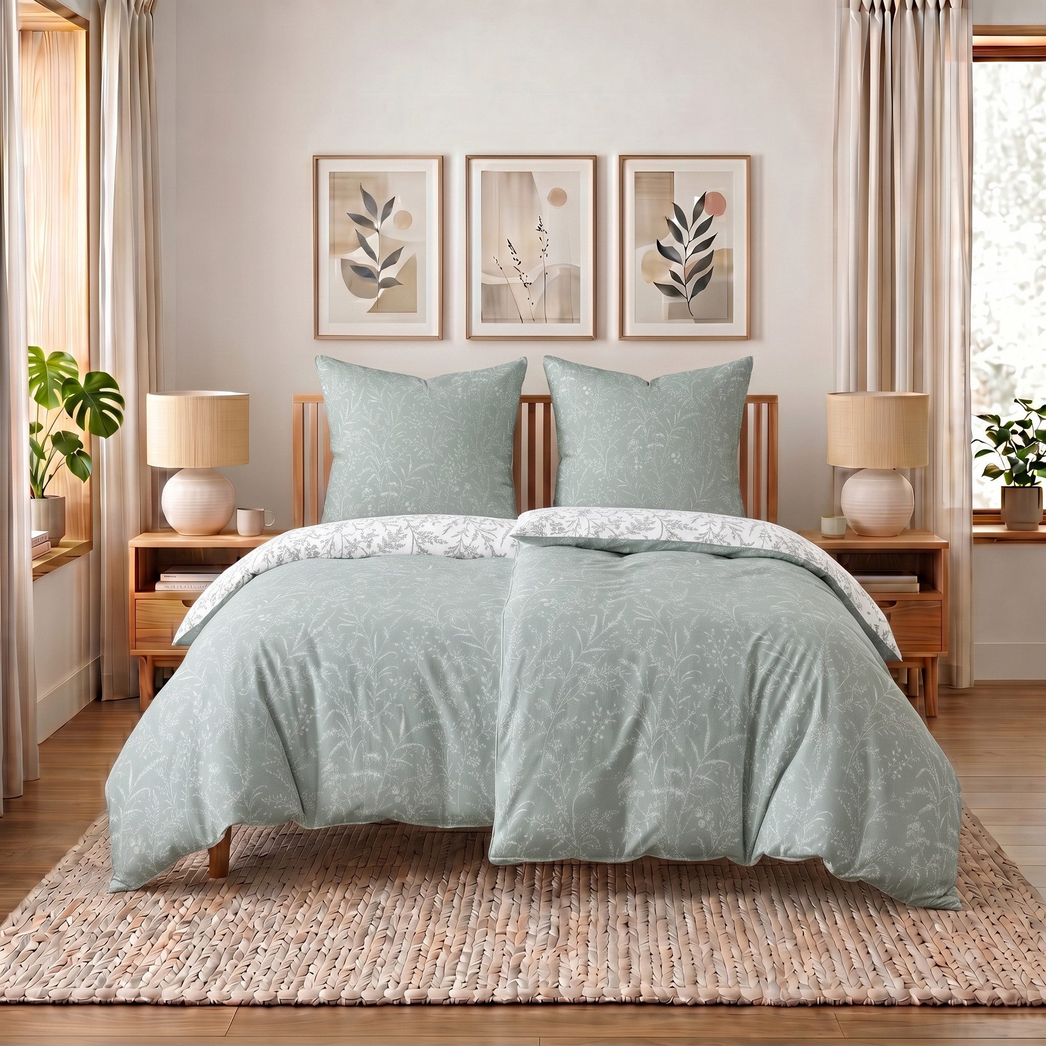 Buymax Bettwäsche Blossom Wendebettwäsche sets für Einzel- und Doppelbetten, Polycotton, 4 teilig, Bettbezug-Set 135x200 cm Reißverschluss, 60% Baumwolle, 40% Polyester
