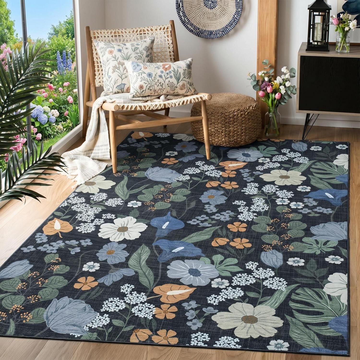 LuxusKollektion Teppich Teppich 120x180cm Blau Grün Blumenmuster, rechteckig, Höhe: 5 mm