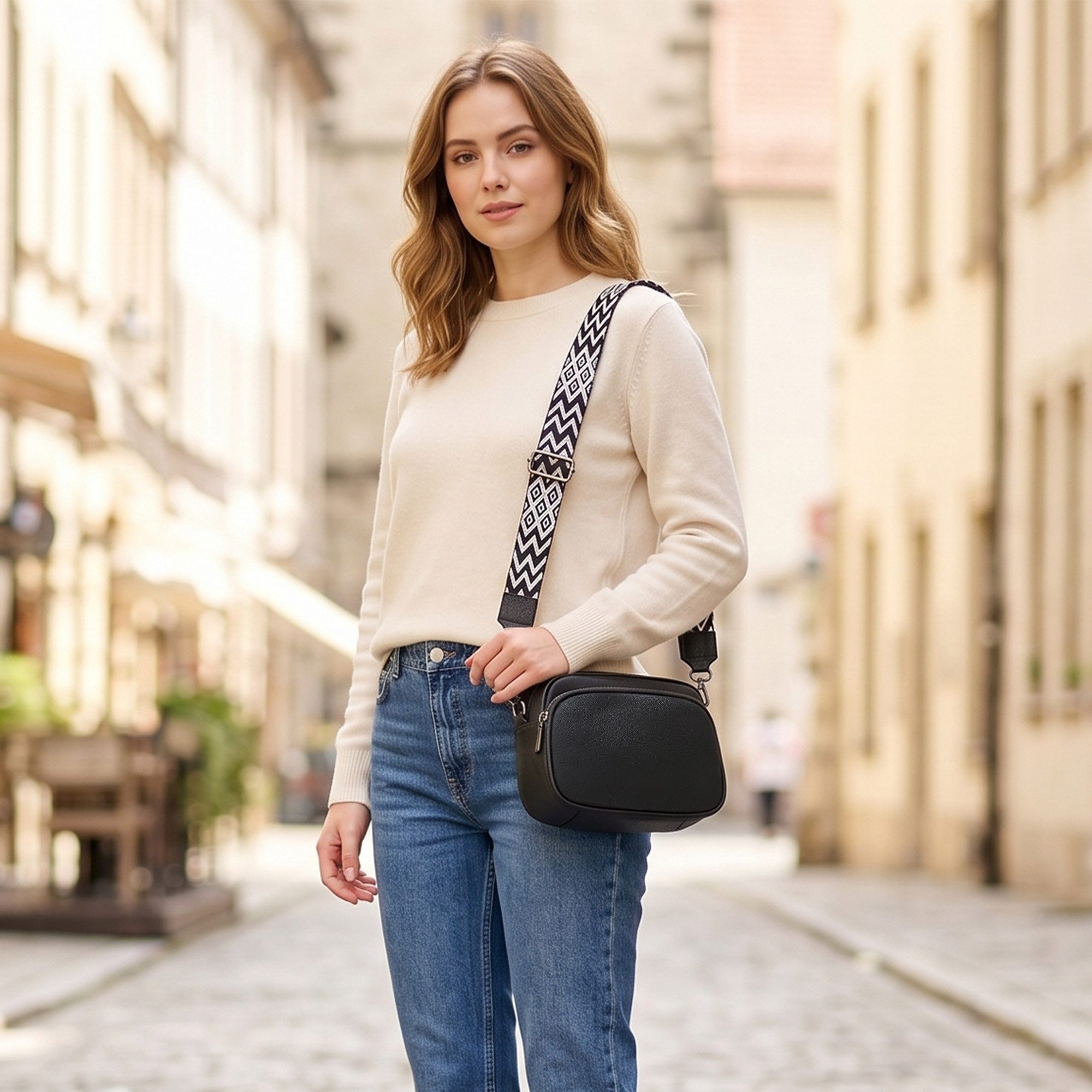 TAN.TOMI Umhängetasche Damen Handy Umhängetasche Echtes Crossbody Bag Damen Handytasche, Umhängetasche Damen Klein Taschen mit Breitem Schultergurt u 3 fächern
