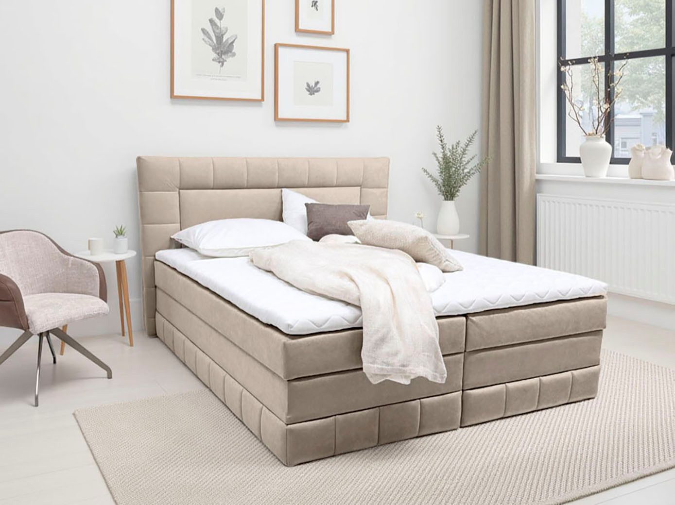 OTTO home Boxbett PHILIPPA, Polsterbett mit Bettkasten, mit Taschenfederkernmatratze H3 (Komfortliegehöhe: 64cm), mit Kaltschaum-Topper, Microfaser-Bezug, wahlweise mit LED-Beleuchtung