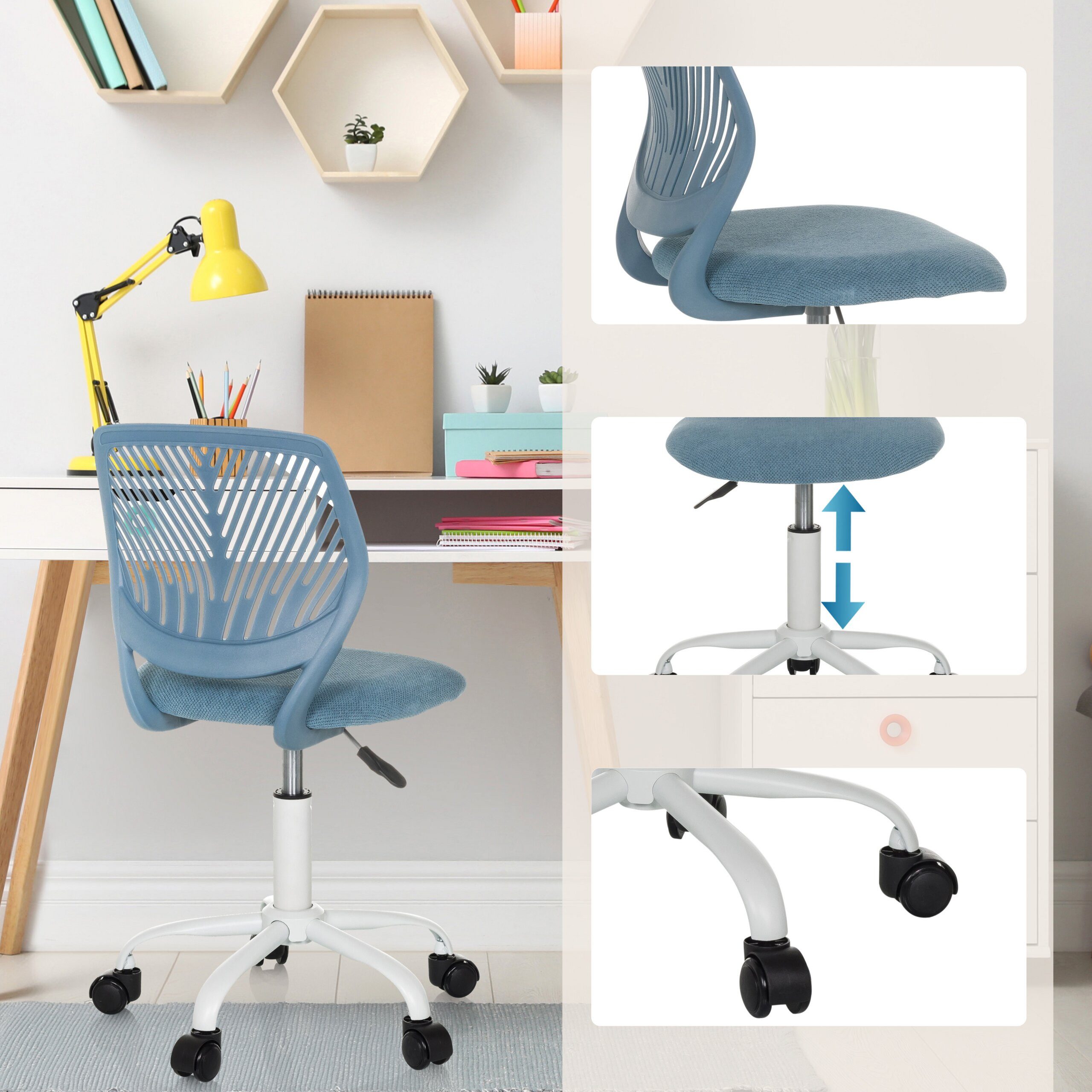 hjh OFFICE Drehstuhl Kinderdrehstuhl Kid Qw Kunststoff, Stoff (1 St), Kinder Bürostuhl mitwachsend, ergonomisch