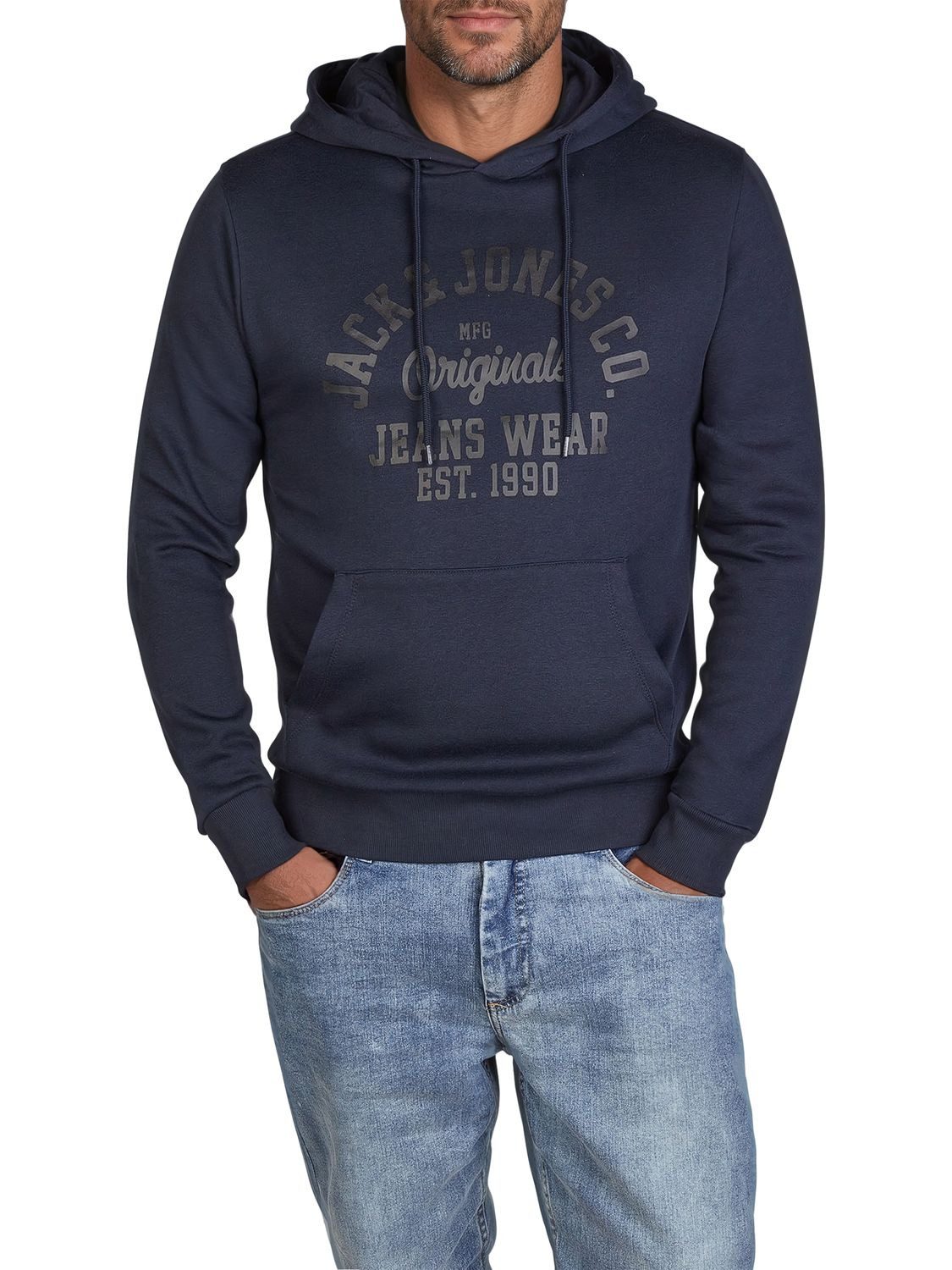 Jack & Jones Kapuzenpullover Herren Hoodie JJEADRIAN Regular Fit Longsleeve Sweatshirt mit Kängurutasche