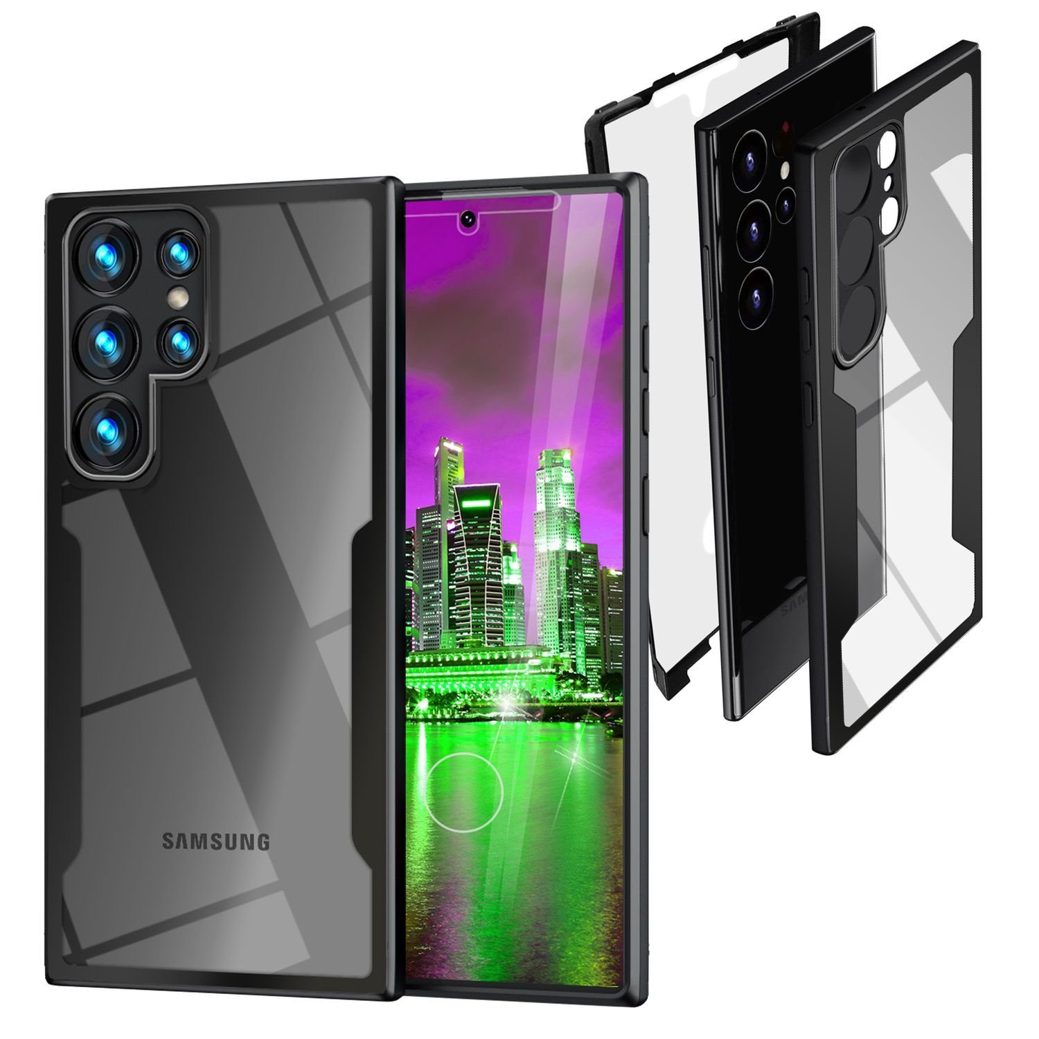 Nalia Smartphone-Hülle Samsung Galaxy S23 Ultra, Klare 360 Grad Hülle / Rundumschutz / Hybrid Case / Schutzrahmen Matt