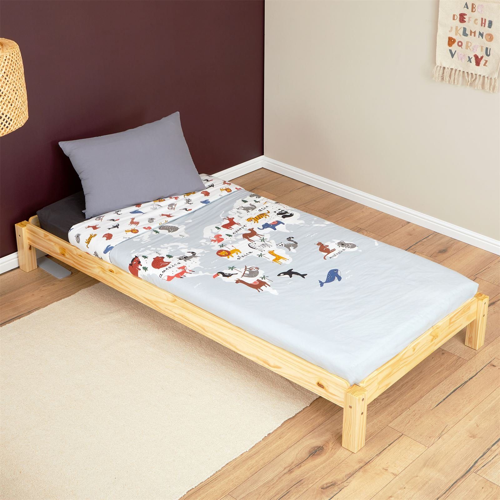 IDIMEX Funktionsbett RINO, Stapelbett 90x200 cm aus Kiefer Massivholz Stapelliege Gästebett aus H