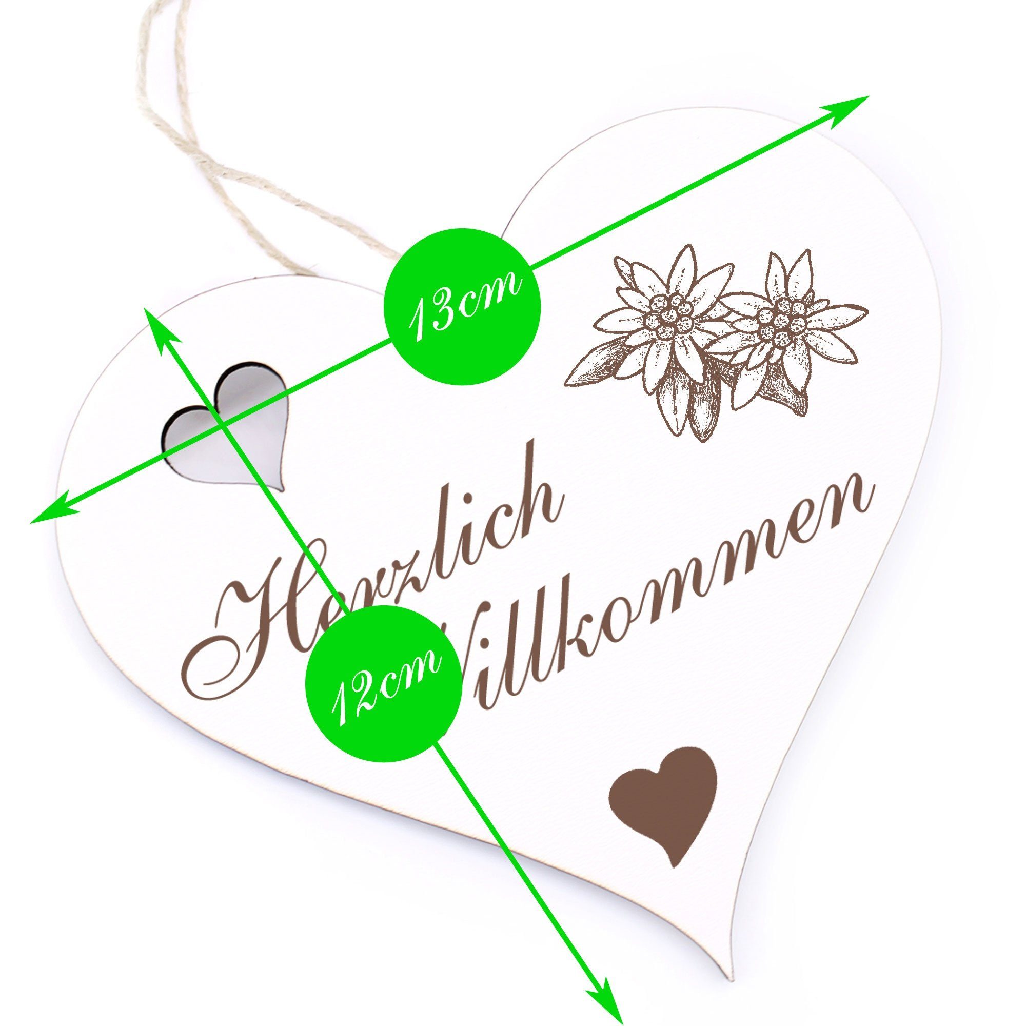 Willkommen - Alpen Herzlich Dekolando Edelweiss 13x12cm Hängedekoration -