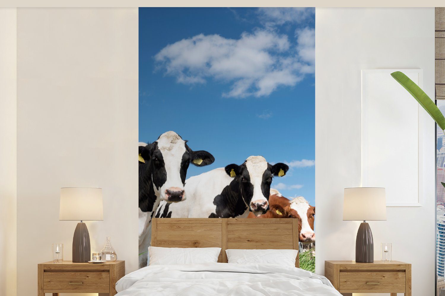 MuchoWow Fototapete Kühe - Landleben - Weide - Natur - Tiere, Matt, bedruckt, (2 St), Vliestapete für Wohnzimmer Schlafzimmer Küche, Fototapete
