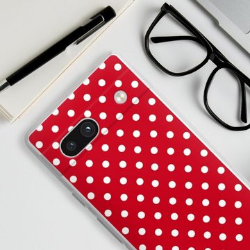 DeinDesign Handyhülle Punkte Retro Polka Dots Polka Dots - dunkelrot und weiß, Google Pixel 7a Silikon Hülle Bumper Case Handy Schutzhülle