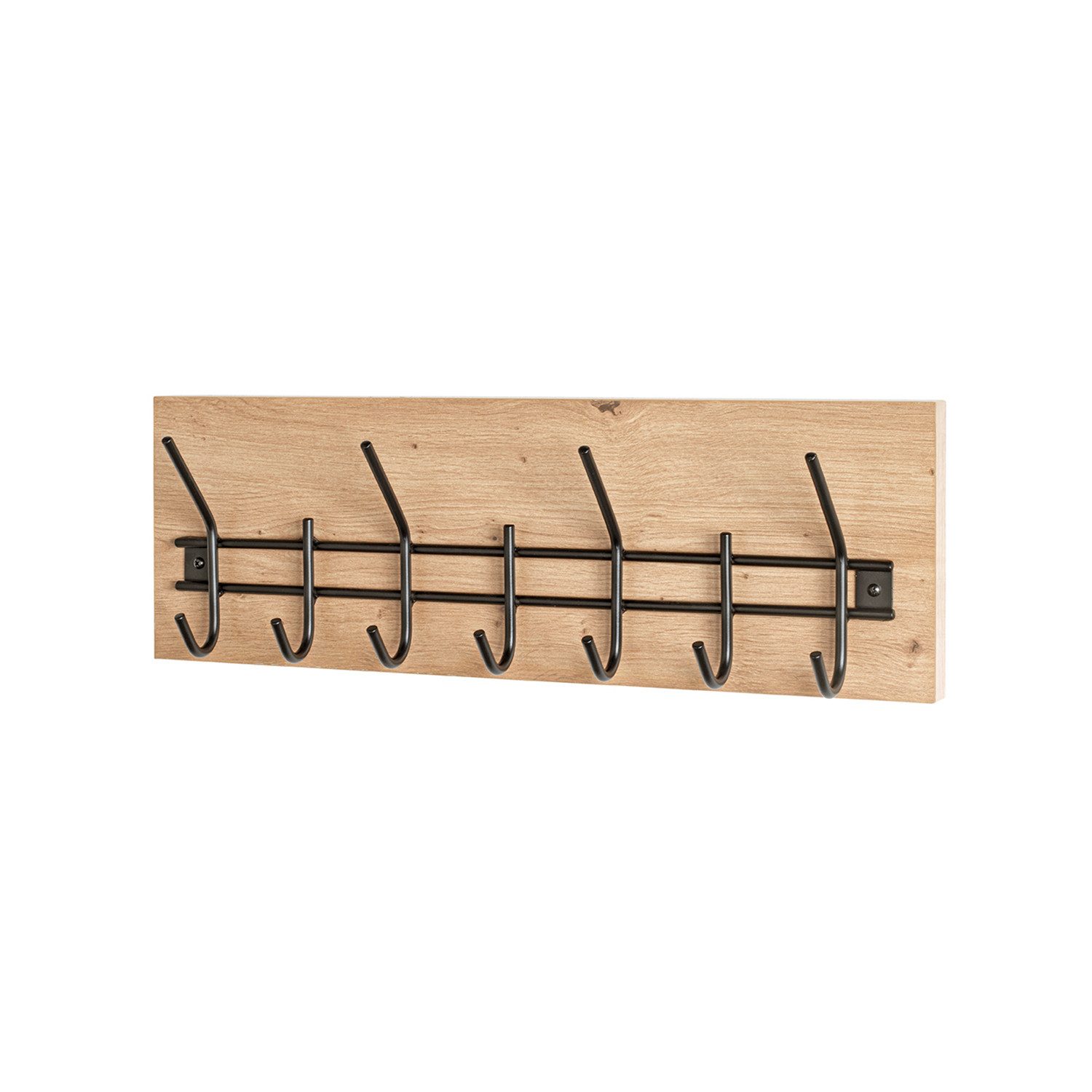 HAKU Garderobenständer PARMA 12 Garderobe - eiche-schwarz - MDF, Metall - H. 20cm x B. 60cm, (1xWandgarderobe, Wandhalterung - Wandhalter), Wandhakenleiste - Hakenleiste - Garderobenleiste - Wandhaken
