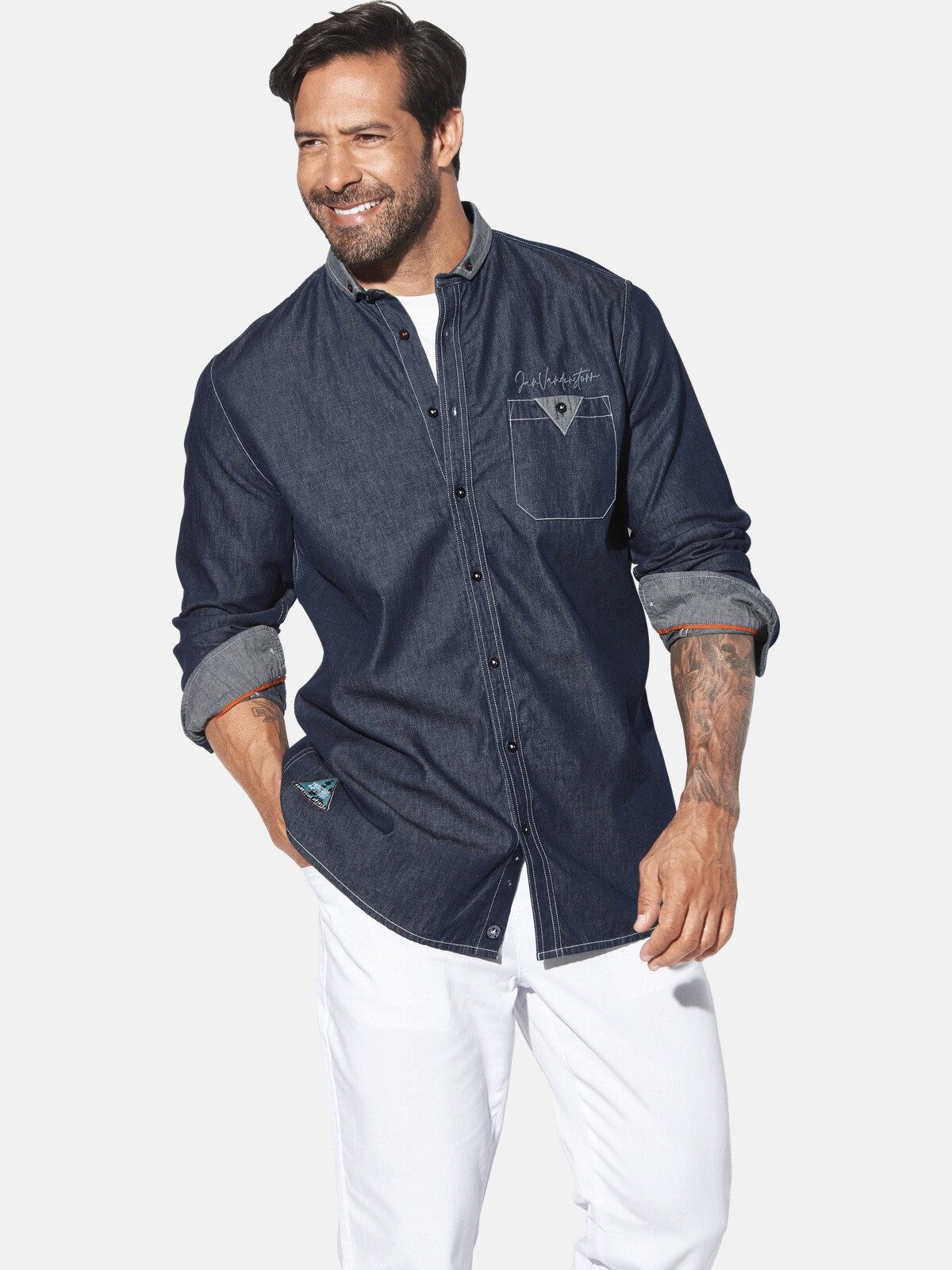 Jan Vanderstorm Langarmhemd OLAFGREN mit coolen Kontrastdetails günstig online kaufen