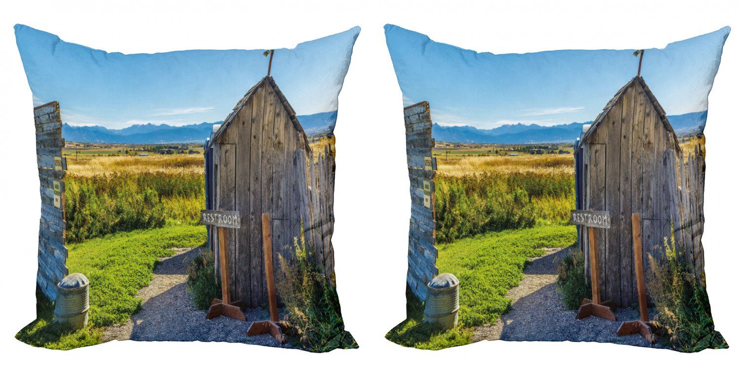 Rustic Toilettenhäuschen Stück), Village Abakuhaus Doppelseitiger Modern (2 Accent Digitaldruck, Farm Kissenbezüge