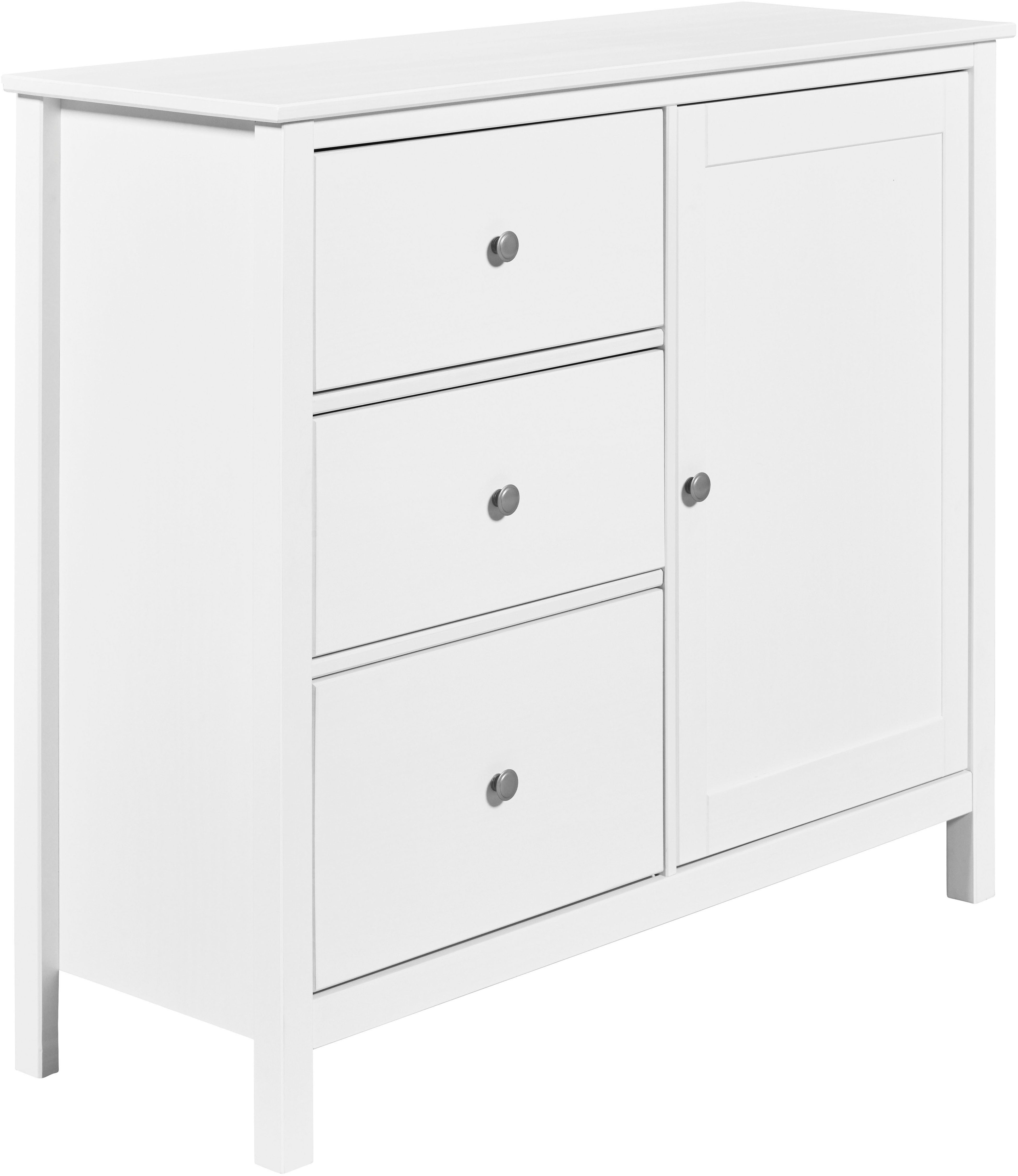 Inter Link Kombikommode Pinora, Kiefer Massivholz, Weiss, 110 x 39,50 x 96 cm, viel Stauraum (1 St), Sideboard im modernem Skandi Look, 3 Schubladen, 1 Tür