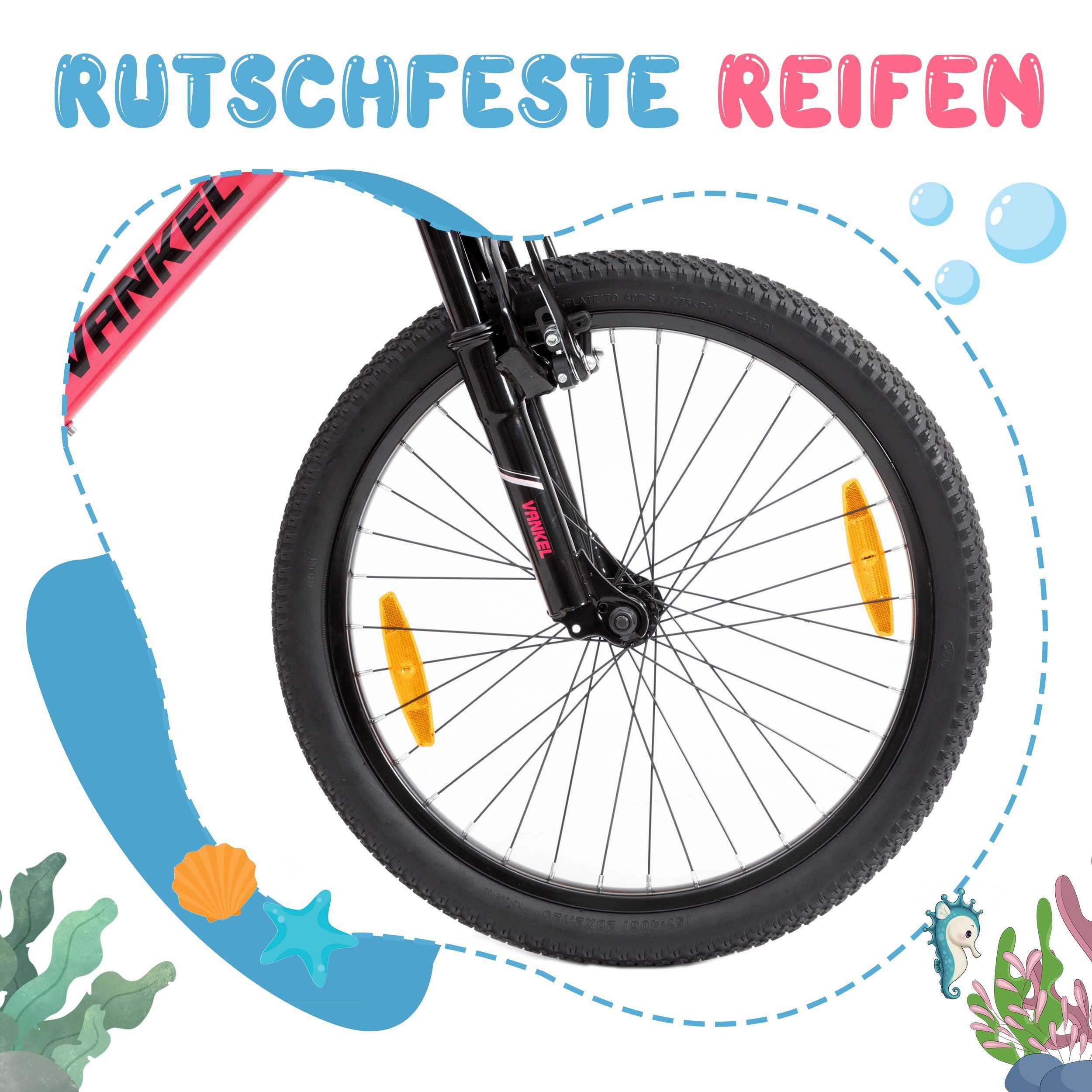 Vankel Kinderfahrrad 20 Zoll, Mountainbike, Jungen Mädchen, 6 Gang, Kettenschaltung, 20 Zoll, für6-10 Jahre, mit Hochwertige V-Bremse