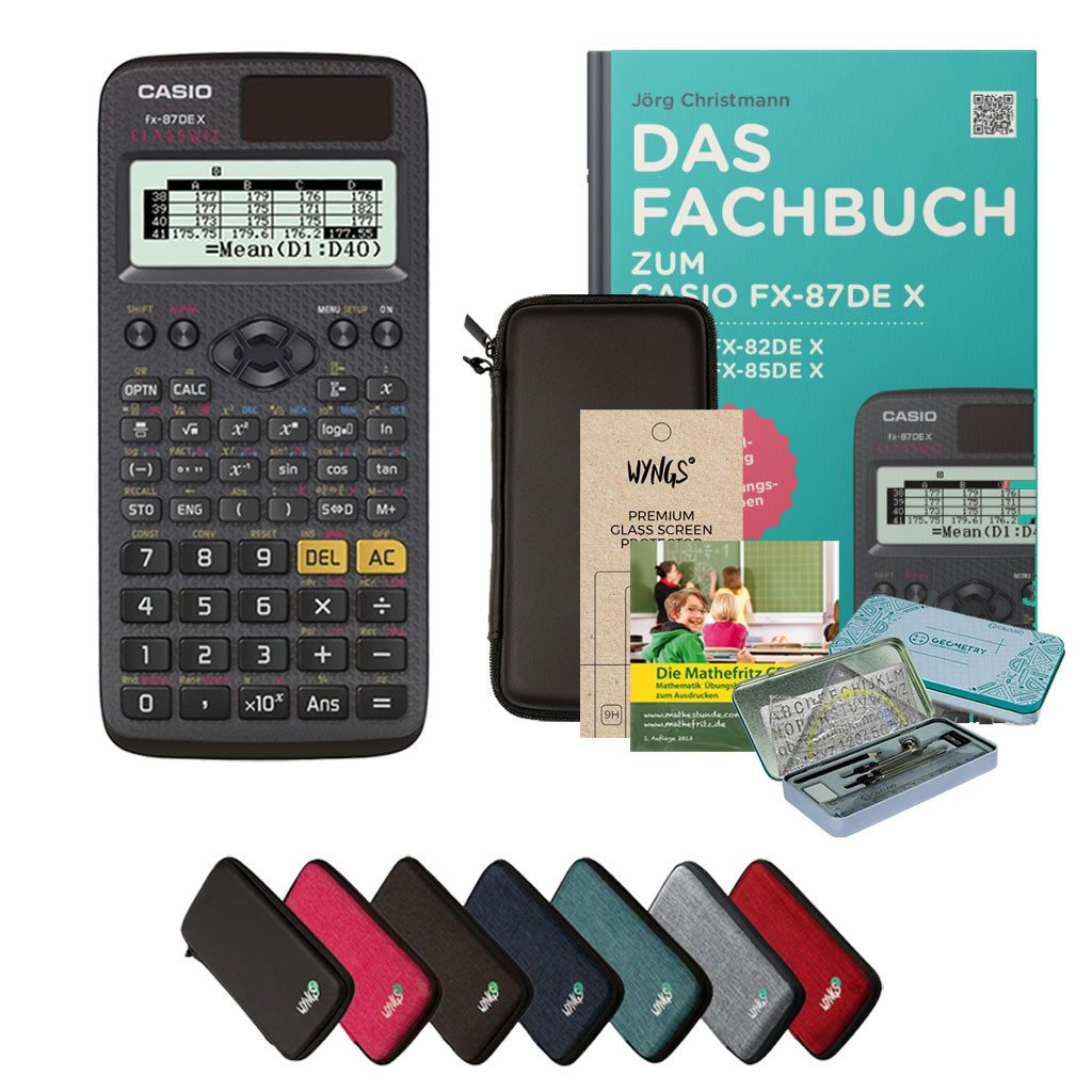 CASIO Taschenrechner fx-87DE X - Premium Set inkl. Schutztasche Schwarz & Fachbuch uvm.
