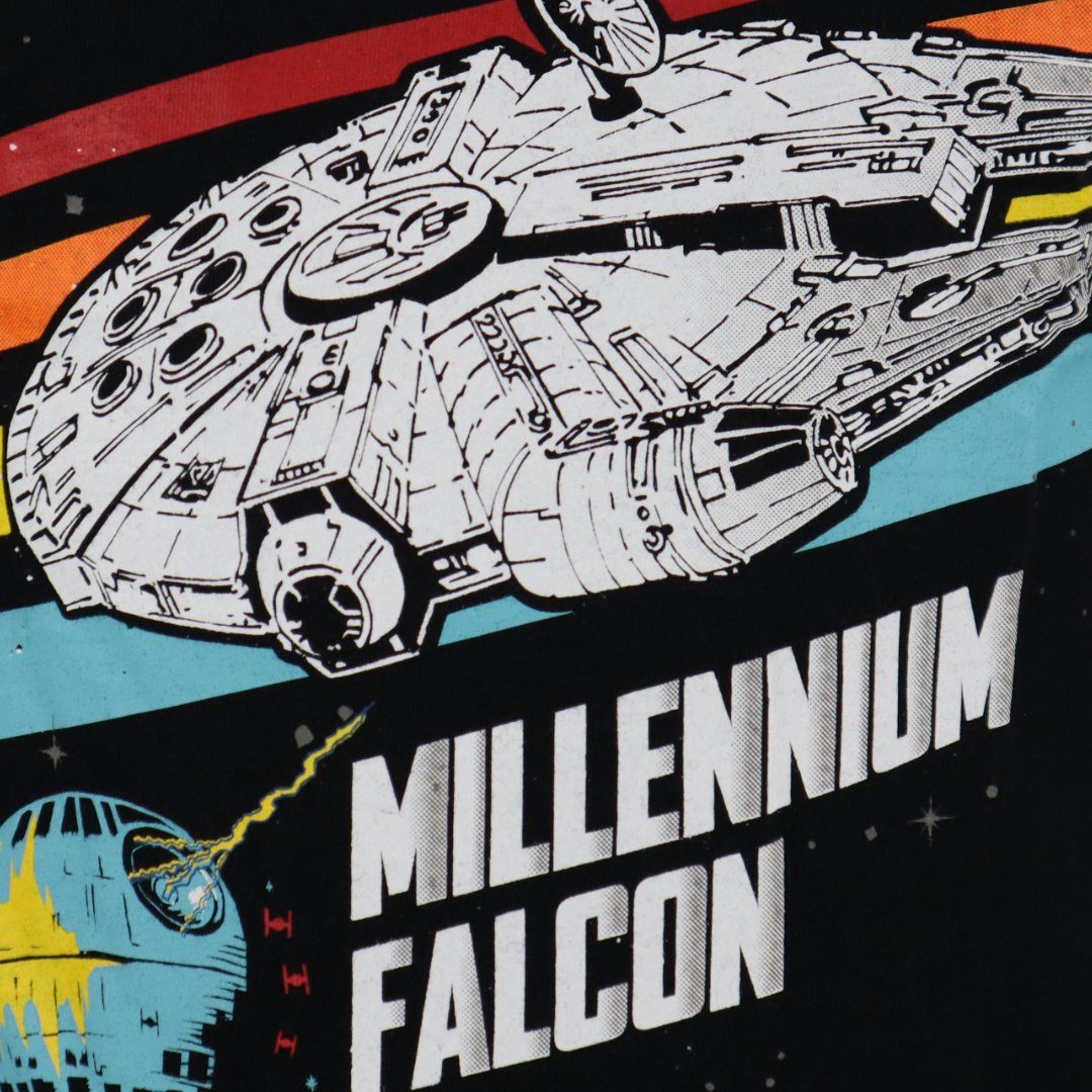 Star Wars Langarmshirt Kinder Gr. 164, bis Shirt Millennium Wars Falcon Baumwolle 134 Star Schwarz 100% langarm Jugend