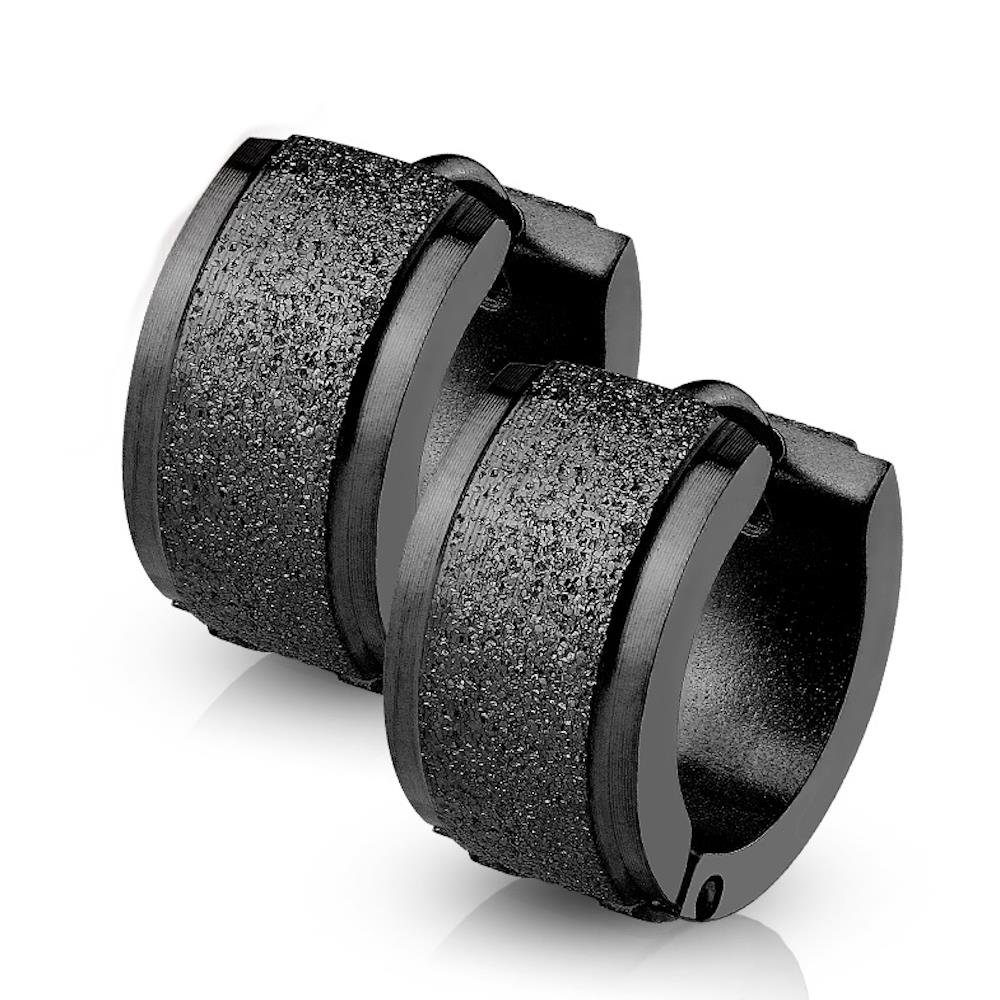 BUNGSA Creolen-Set Creolen sand-gestrahlt Unisex Ohrringe Paar Ohrschmuck Edelstahl aus (2 Schwarz (1 Stück), 2-tlg), 7mm