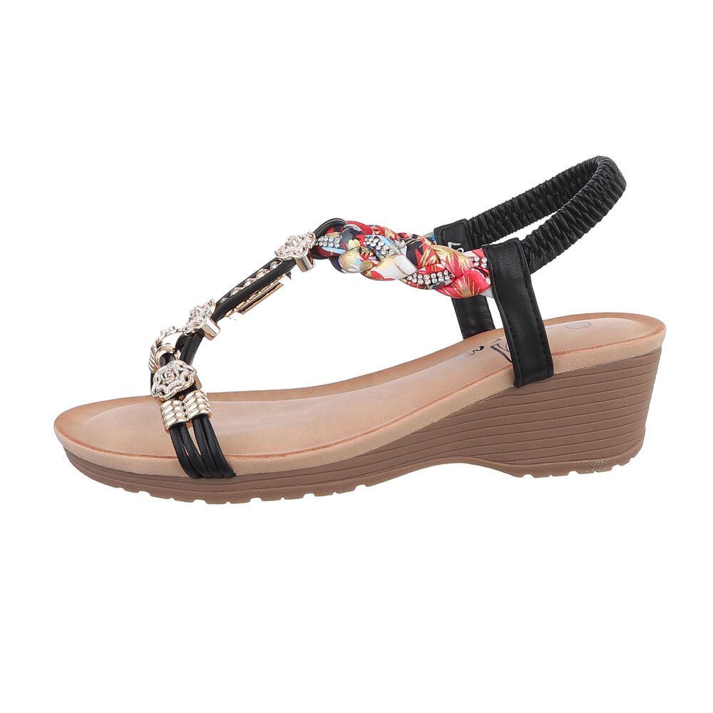 Ital-Design Damen Freizeit Keilsandalette (86016733) Keilabsatz/Wedge Keilsandaletten in Schwarz