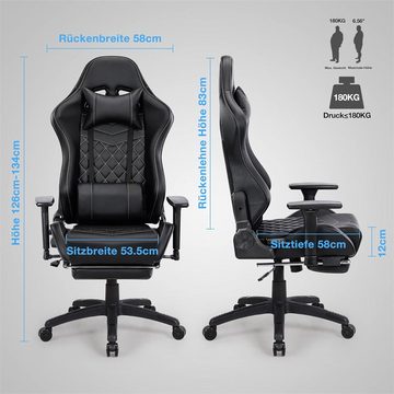 XDeer Gaming Chair Spielesessel mit Fußstütze Spielesessel mit Massagefunktion, Höhenverstellbarer Sessel Drehstuhl Bürostuhl schwarzes