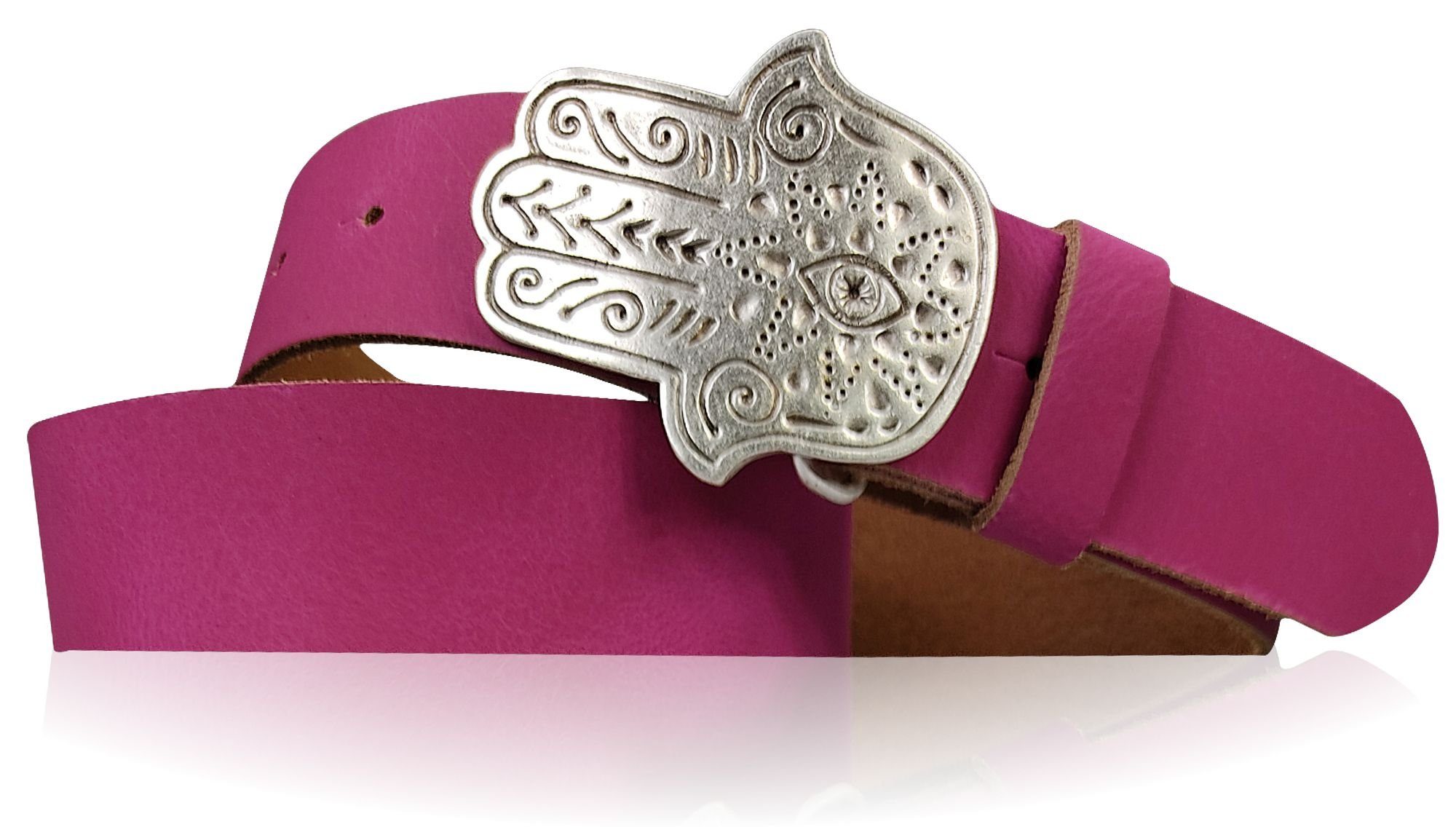 FRONHOFER Hüftgürtel 18610 Damen Ledergürtel 4 cm mit versilberter Hand der Fatima Gürtelschnalle Pink