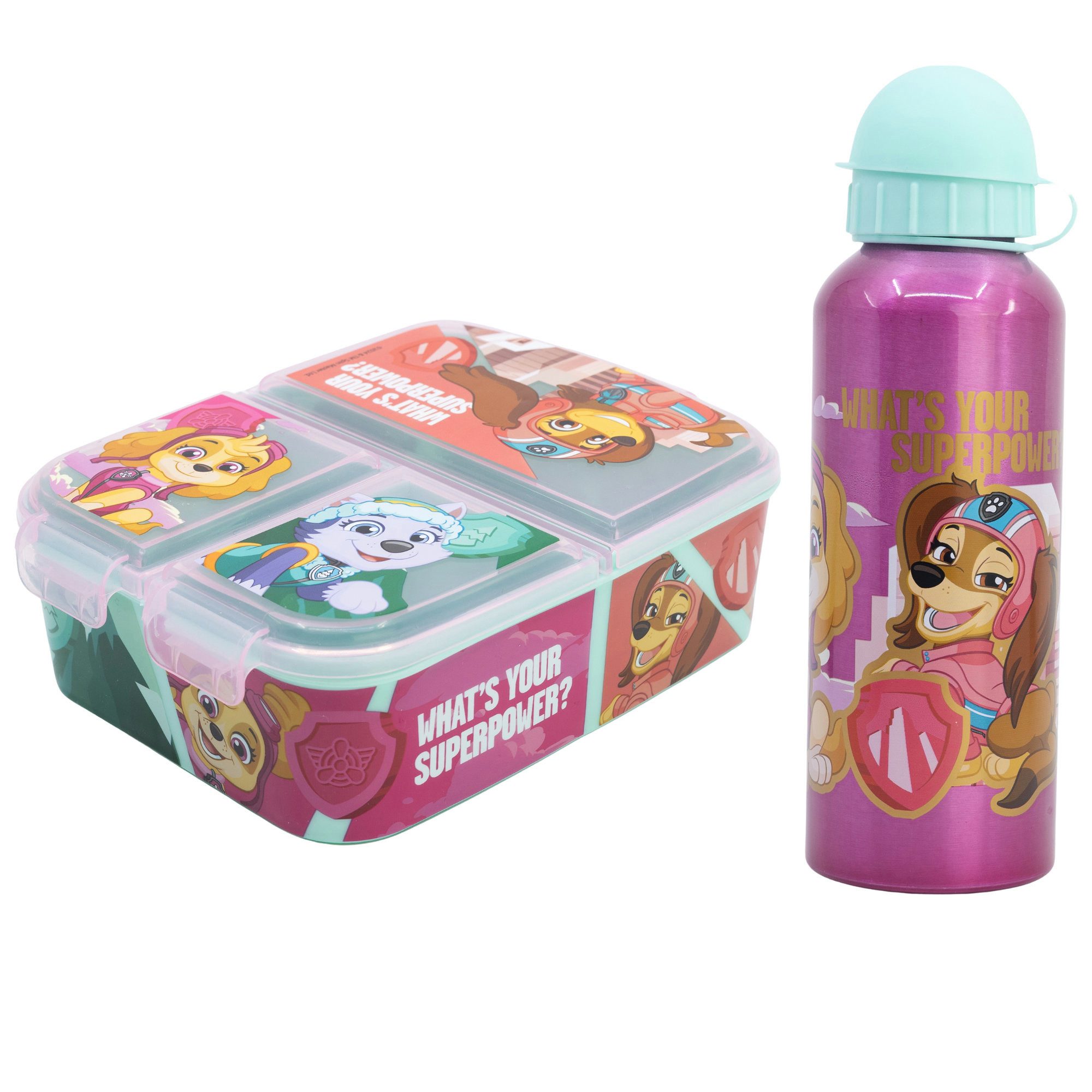 PAW PATROL Lunchbox Paw Patrol Skye Liberty 2 tlg Kinder Set Brotdose Alu Flasche 530 ml, (Spar-Set, 2-tlg., Spar-Set)