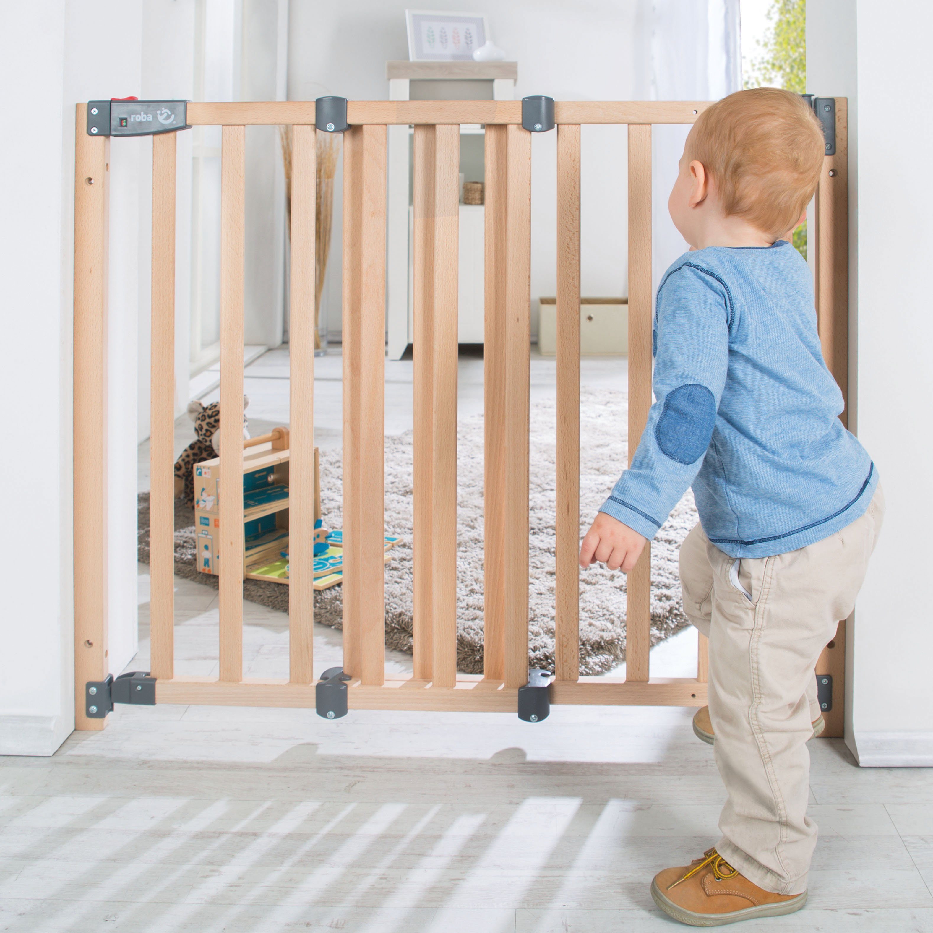 roba® Türschutzgitter Safety Up, 91,5 - 118,5 cm; aus massivem Buchenholz