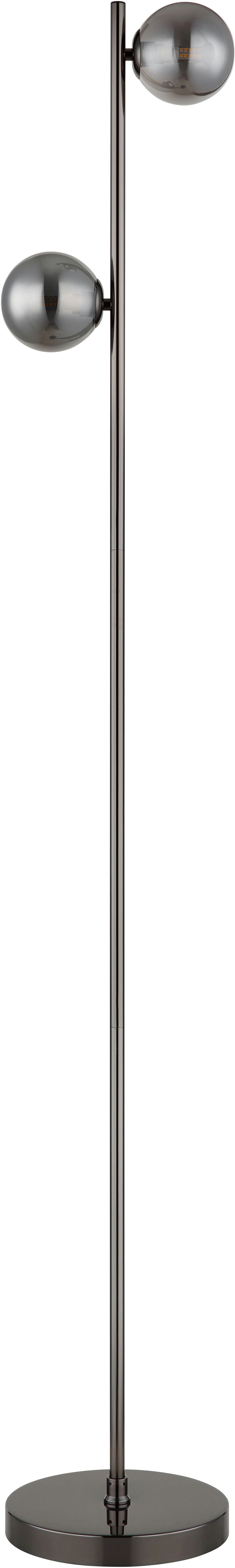 OTTO home Stehlampe Aivven, Metall schwarz-chromfarben, rauchfarbenes Glas, ohne Leuchtmittel, 180cm Kabellänge, 2x LED exkl.