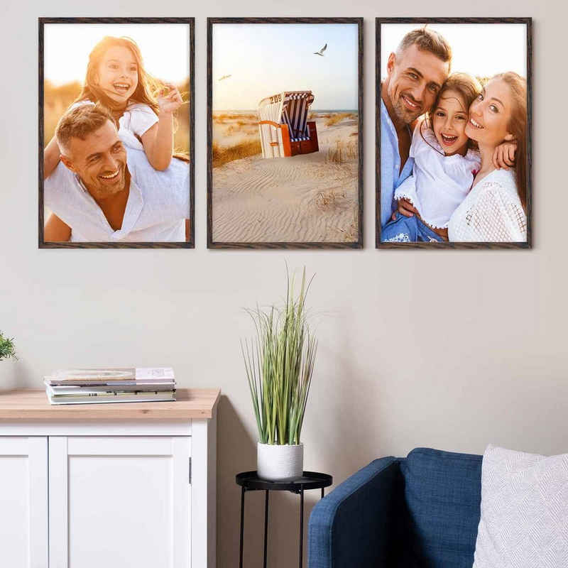 PHOTOLINI Bilderrahmen 3er Set, stabiles MDF-Holz, mit Acrylglas, extra Zubehör