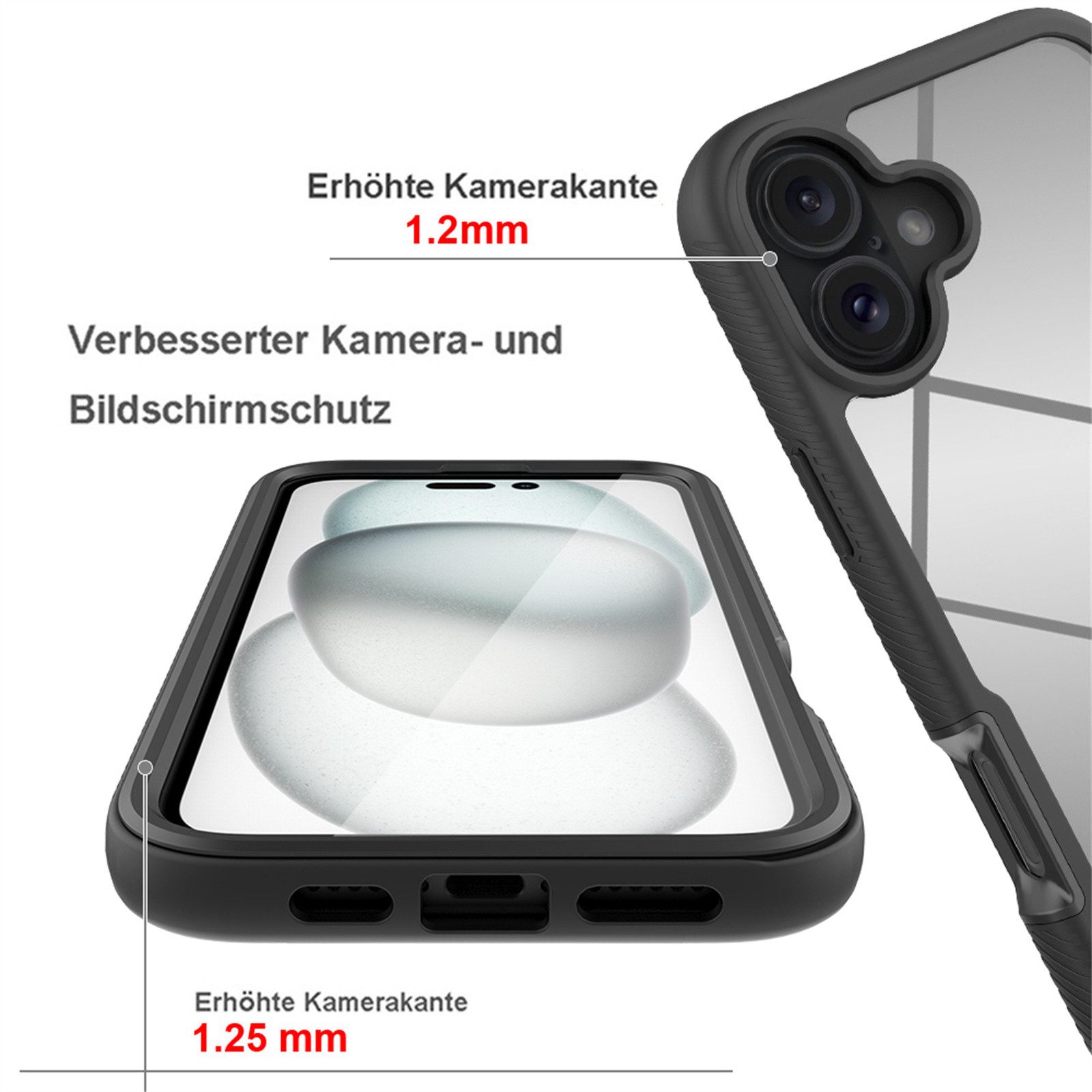 betterfon Smartphone-Hülle Outdoor Hülle für iPhone 16 Panzer 360 Grad TPU Case mit Displayschutz, Integrierter Displayschutz empfindlichkeitserhaltend & kratzr – Bild 4 von 5