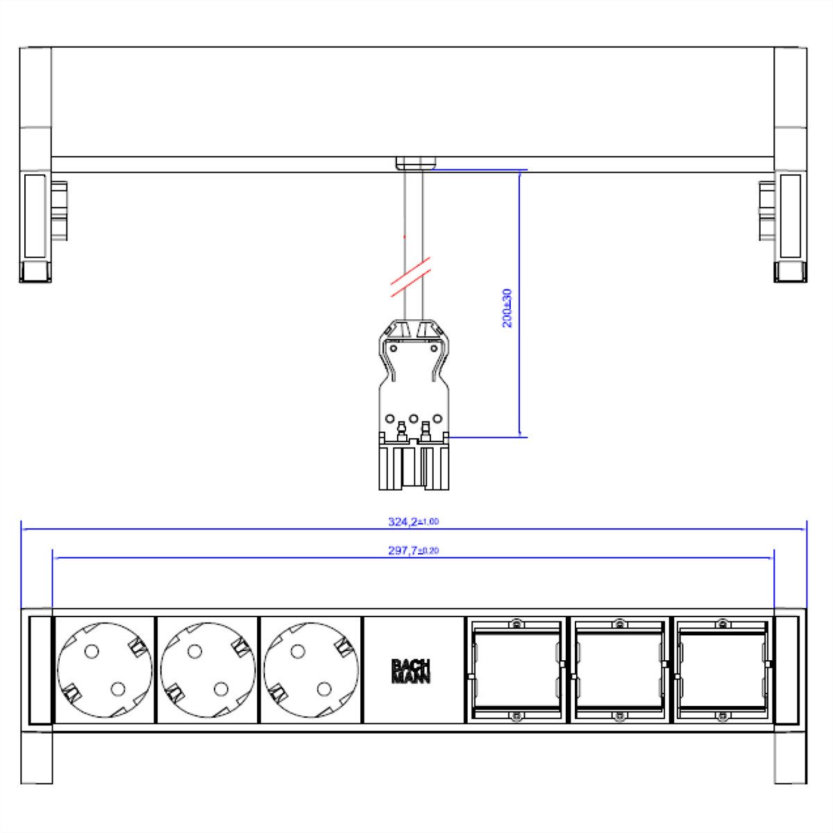 Thumbnail - Bachmann DESK2 3x Schutzkontakt 3x ABD GST18 Inox Steckdosenleiste (Kabellänge 0.2 m)