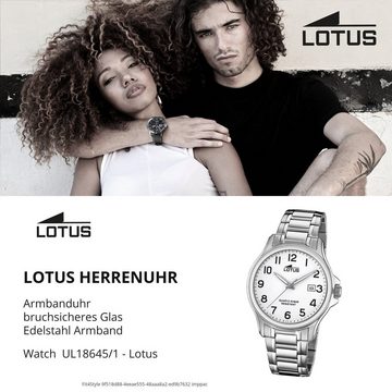 Lotus Quarzuhr LOTUS Herren Uhr Elegant 18645/1, (Analoguhr), Herren Armbanduhr rund, groß (ca. 40mm), Edelstahlarmband silber