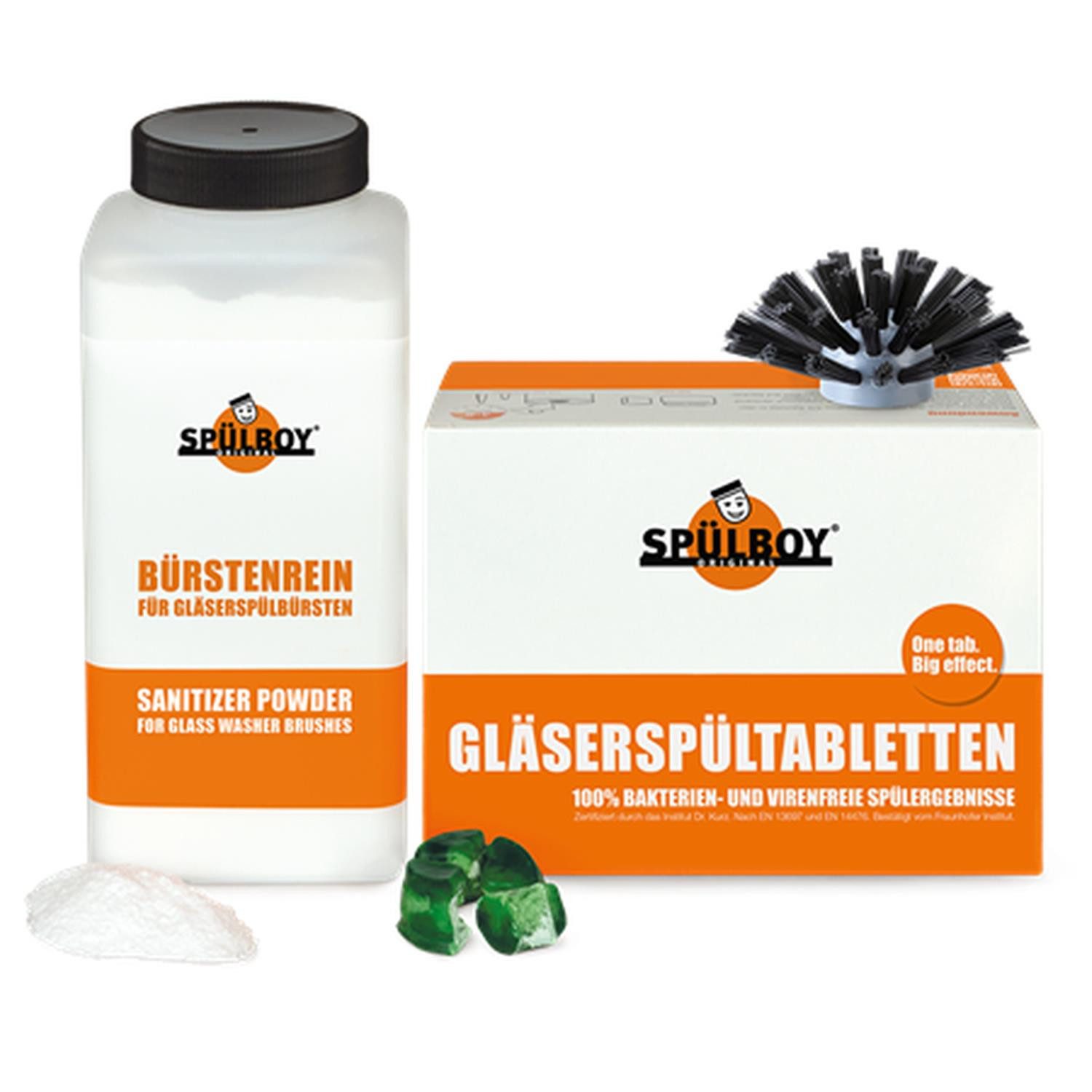 SPÜLBOY® Reinigungsset Spülboy® Classic Spültabletten Bürstenrein Bürstenkopf Reinigungskonzentrat