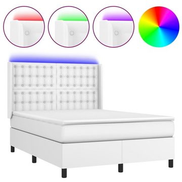 vidaXL Bettgestell Boxspringbett mit Matratze LED Weiß 140x200 cm Kunstleder Bett Bettge