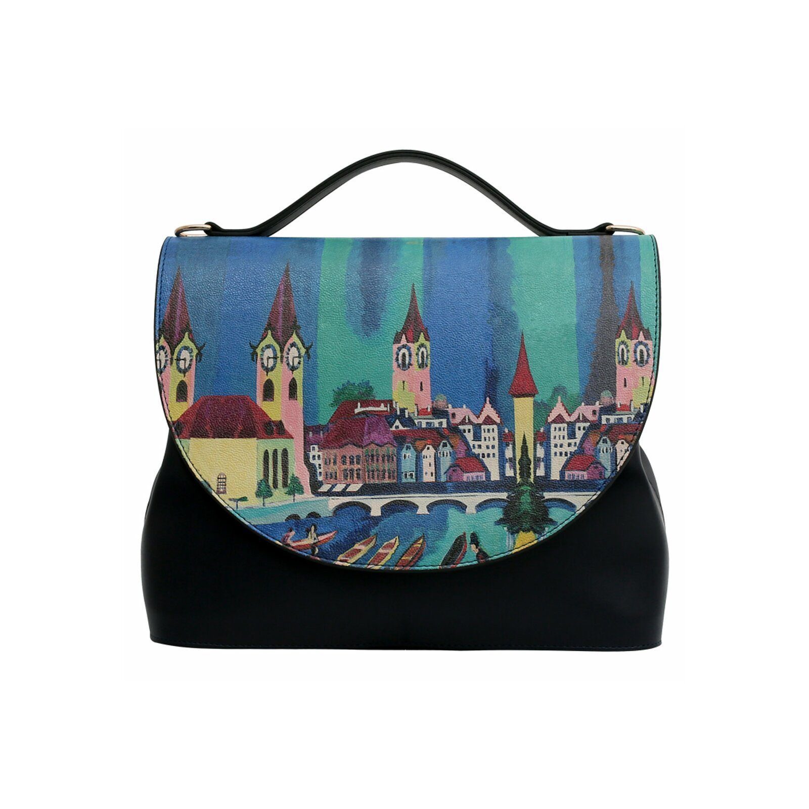 DOGO Henkeltasche Handy Umhängetasche Prague Nights Schultertasche, Handgefertigt