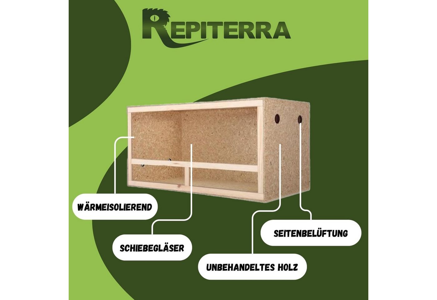 Thumbnail - Repiterra Terrarium mit Seitenbelüftung 120x60x60 cm, mit Glasfront und aus Wärme-isolierenden OSB-Platten