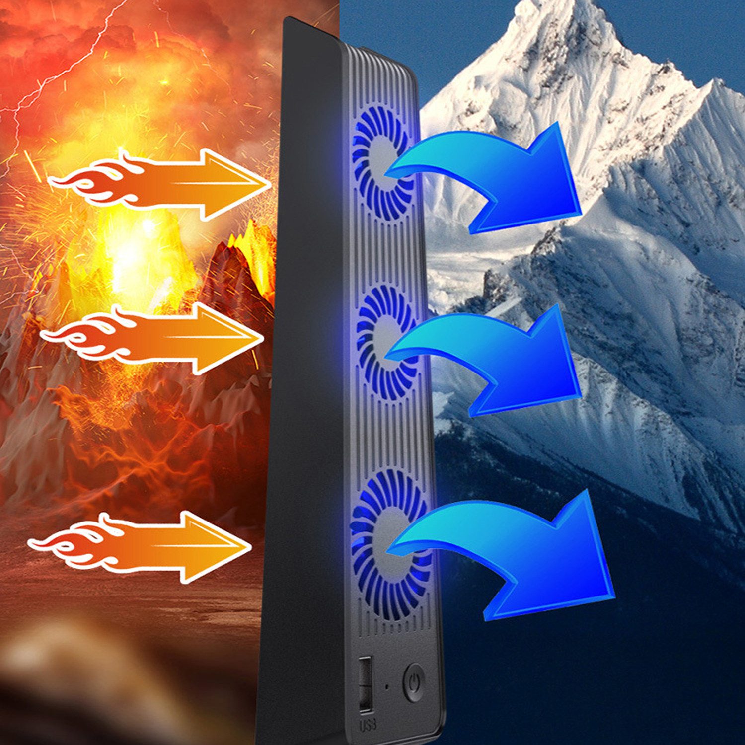 KINSI PS5 Mainframe-Kühlgebläse, PS5 Cooling Lüfter,Mit 3 Ventilatoren Controller (Mit externem,USB-Anschluss)