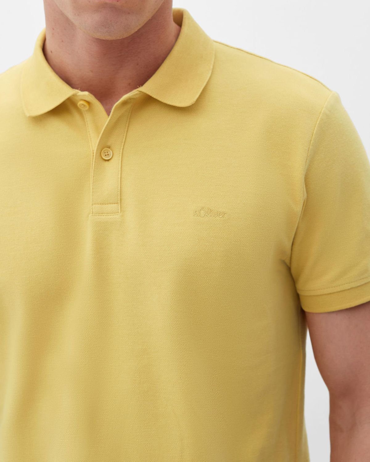 s.Oliver Poloshirt Piqué-Struktur, (1-tlg) Basic Gelb Knopfleiste, kurzarm